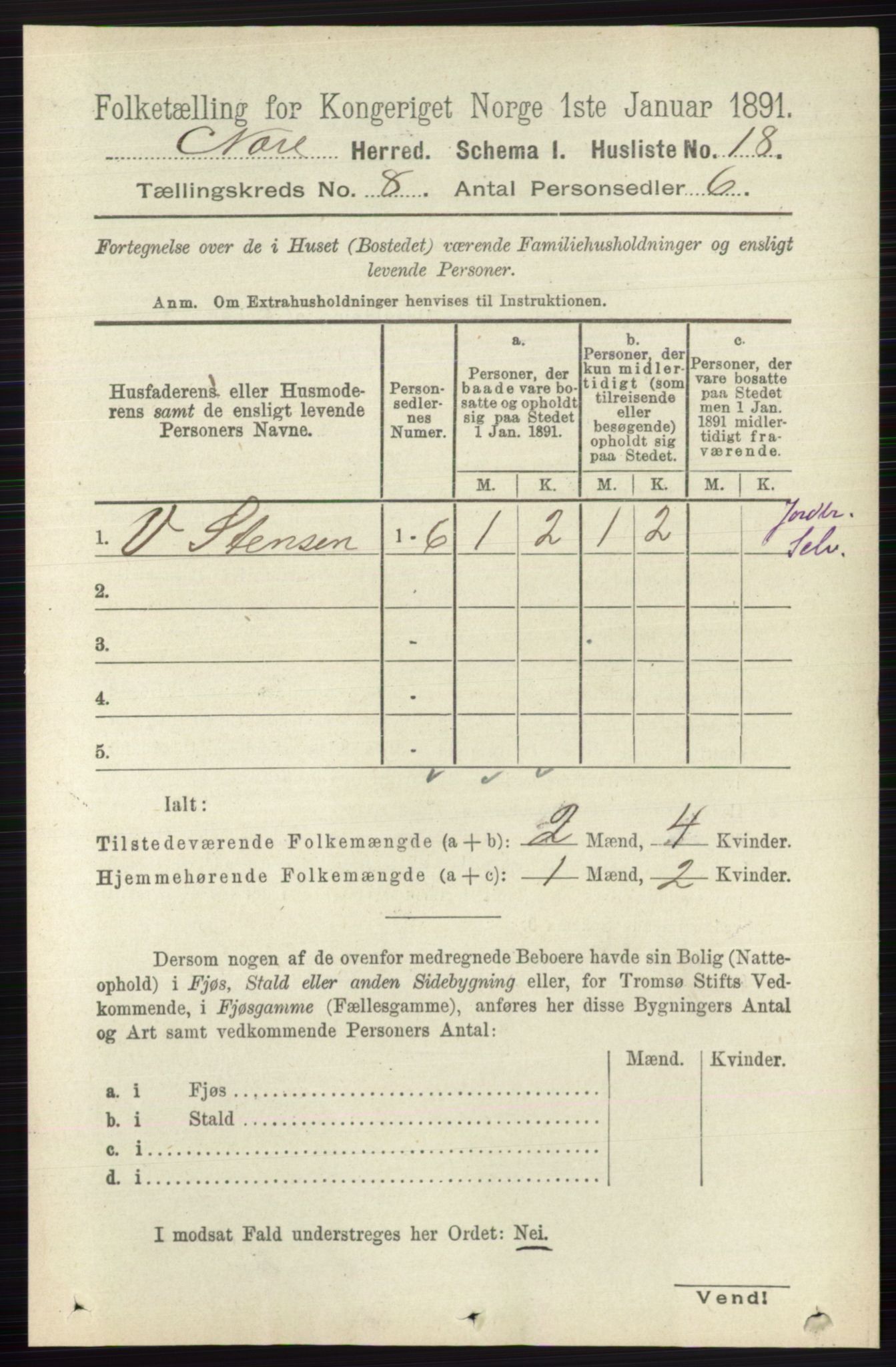 RA, 1891 census for 0633 Nore, 1891, p. 2808