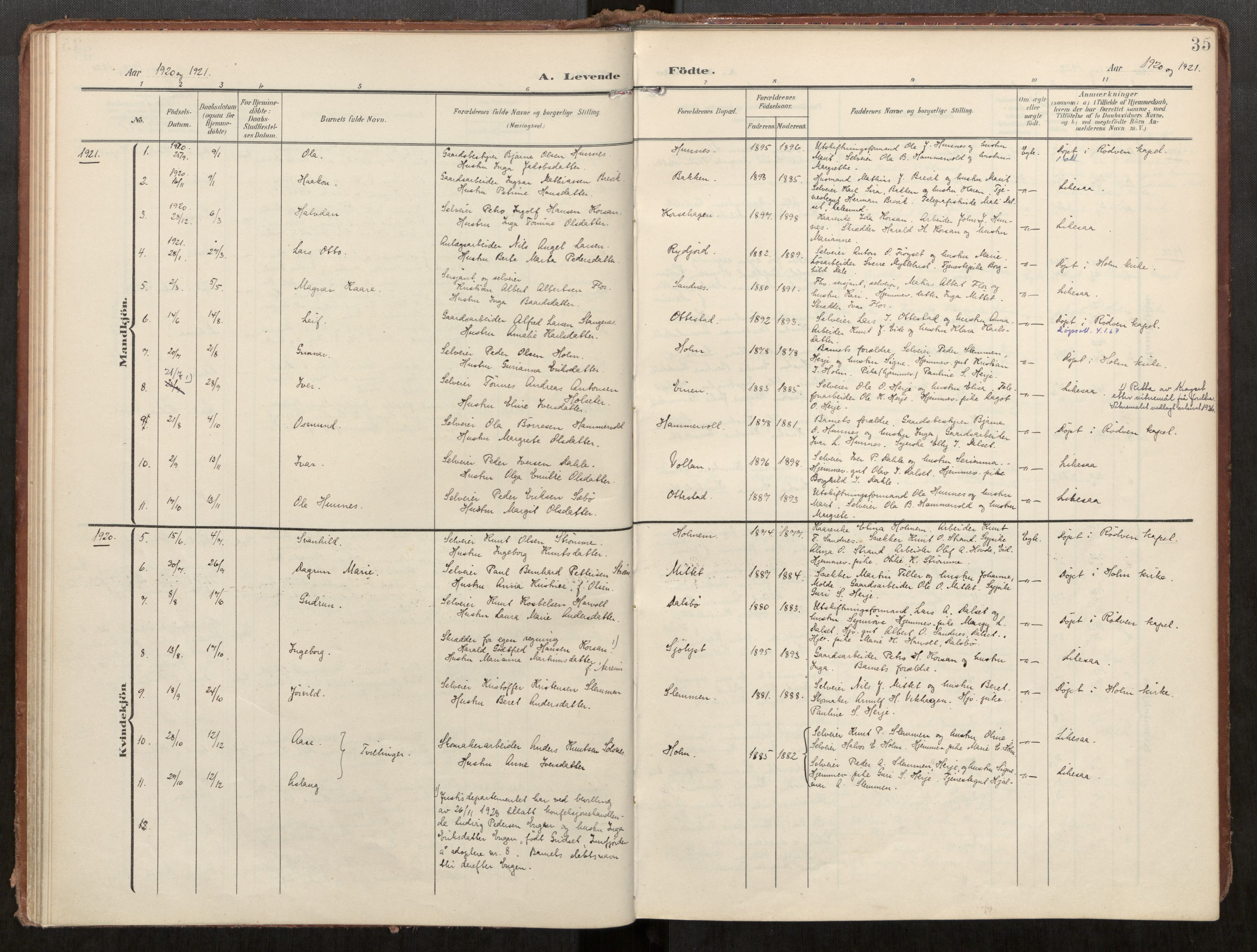 Ministerialprotokoller, klokkerbøker og fødselsregistre - Møre og Romsdal, AV/SAT-A-1454/549/L0618: Parish register (official) no. 549A01, 1906-1927, p. 35