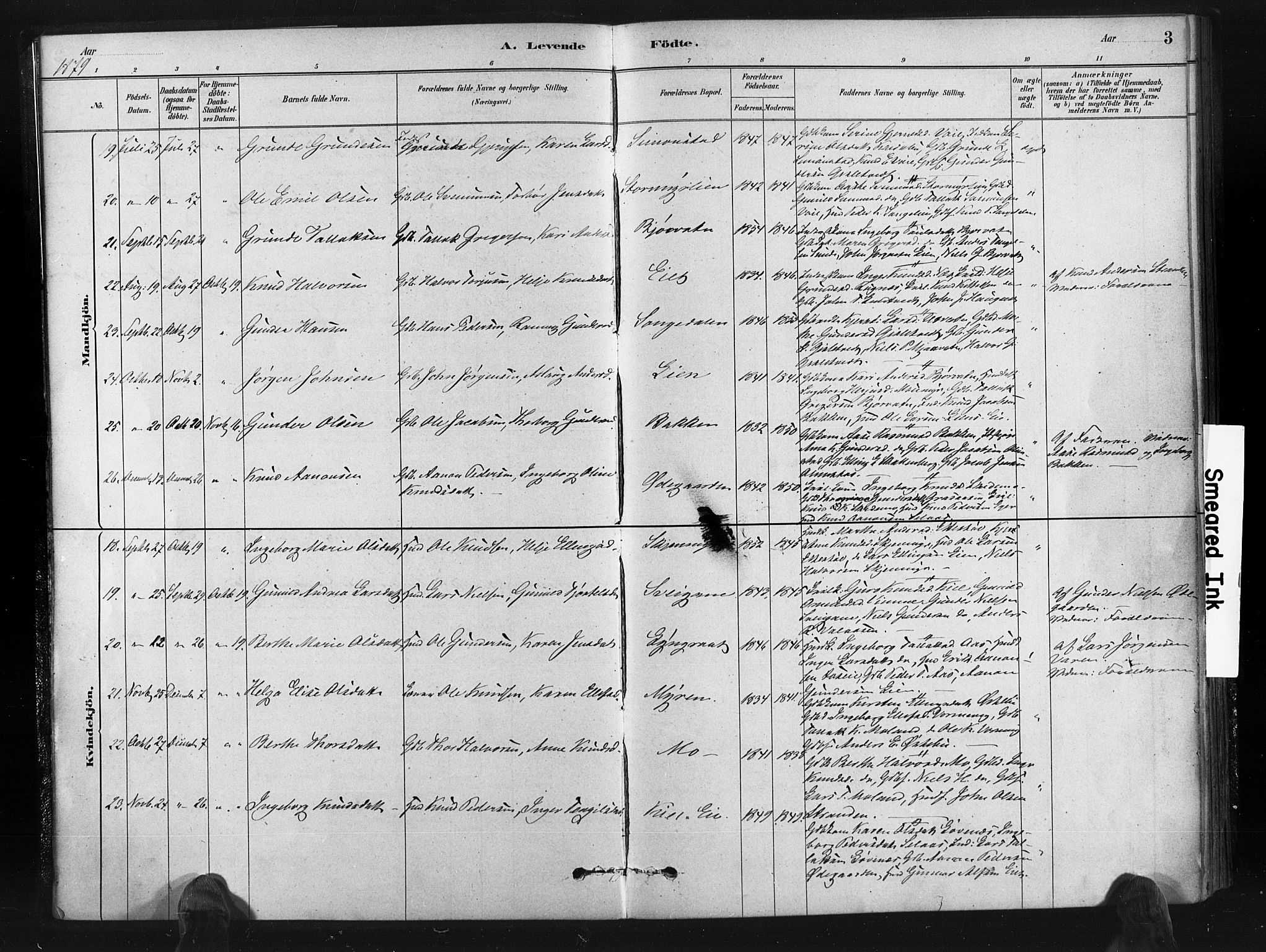 Gjerstad sokneprestkontor, AV/SAK-1111-0014/F/Fa/Fab/L0004: Parish register (official) no. A 4, 1879-1890, p. 3