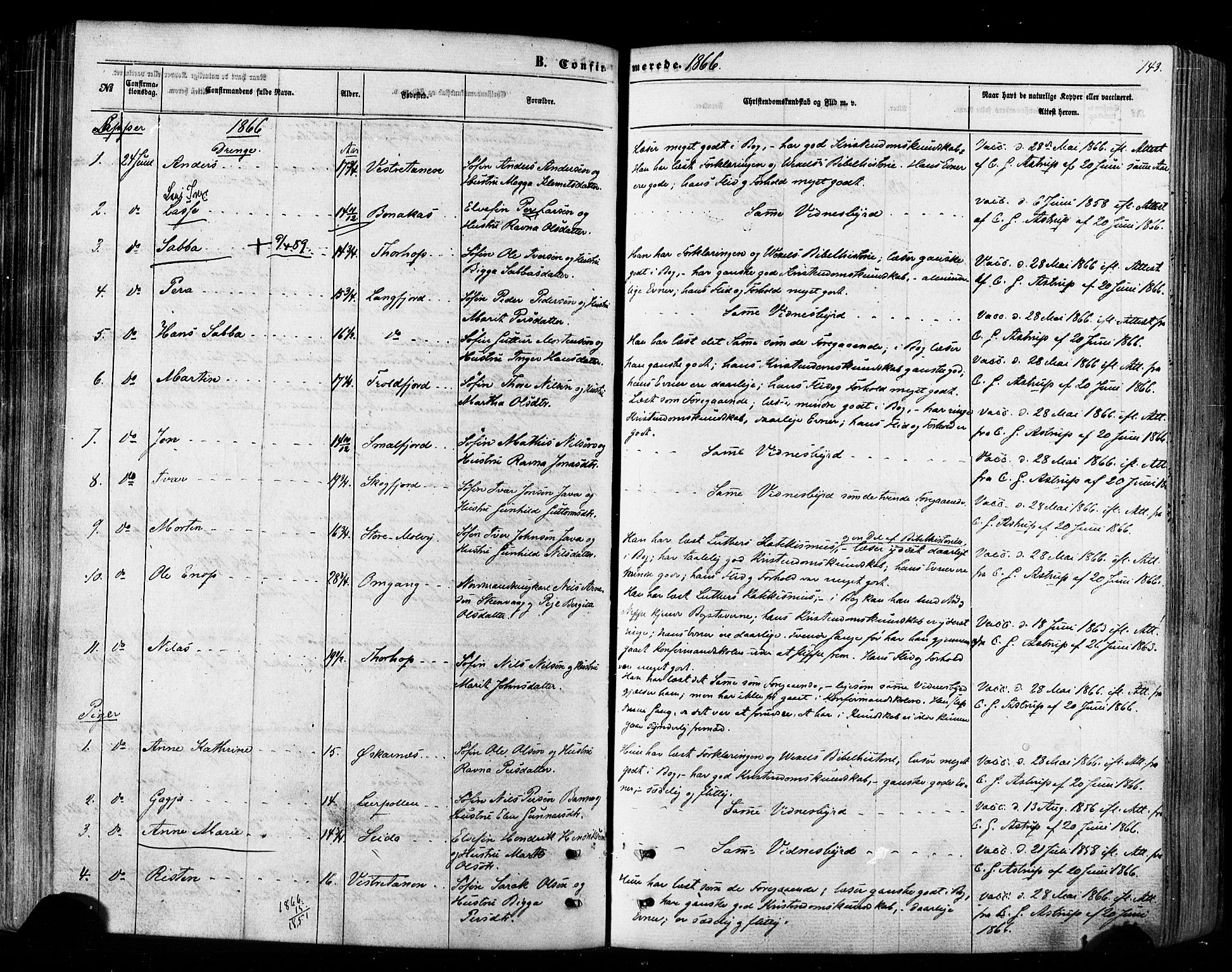 Tana sokneprestkontor, SATØ/S-1334/H/Ha/L0002kirke: Parish register (official) no. 2 /1, 1861-1877, p. 143