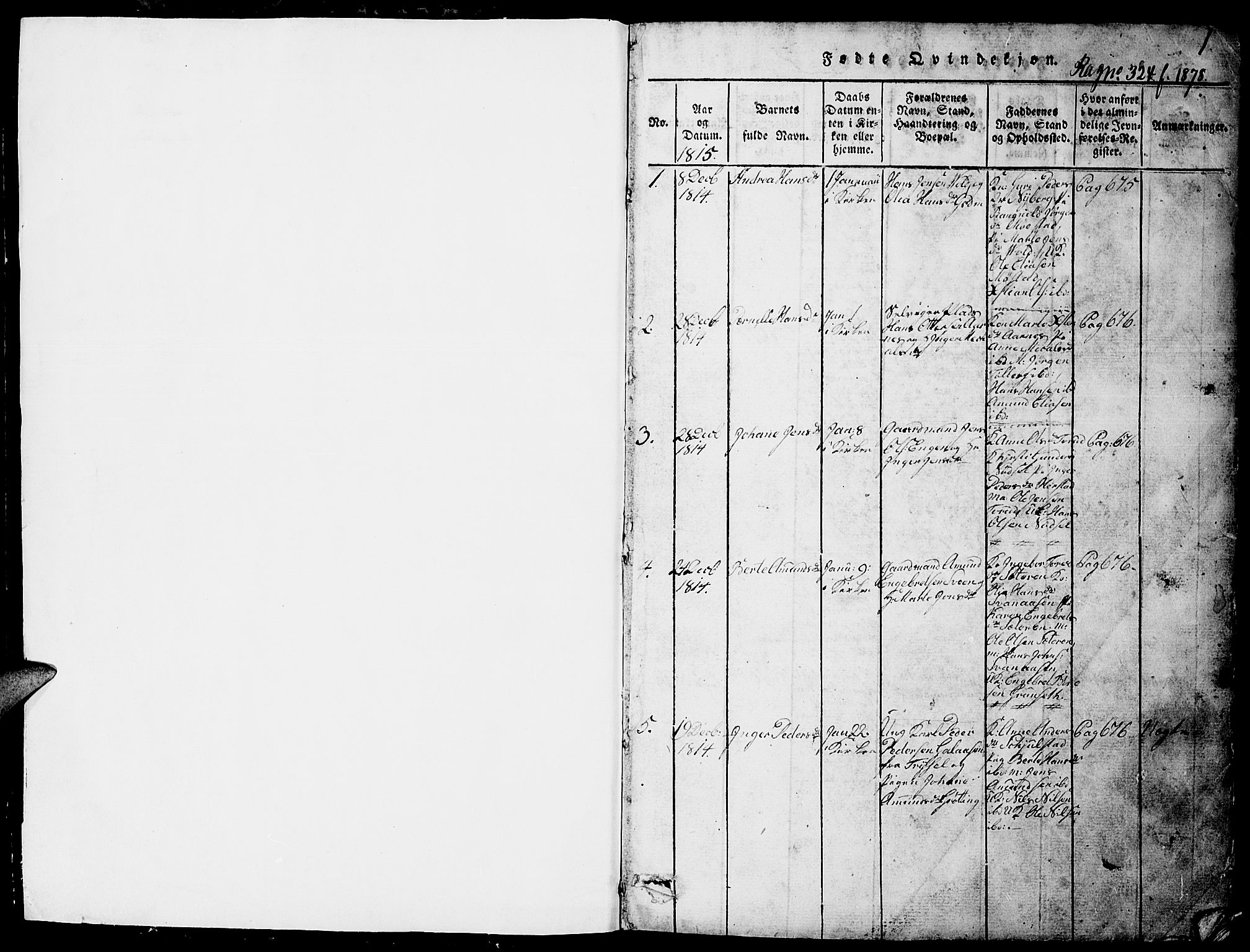 Elverum prestekontor, SAH/PREST-044/H/Ha/Hab/L0001: Parish register (copy) no. 1, 1815-1829, p. 0-1