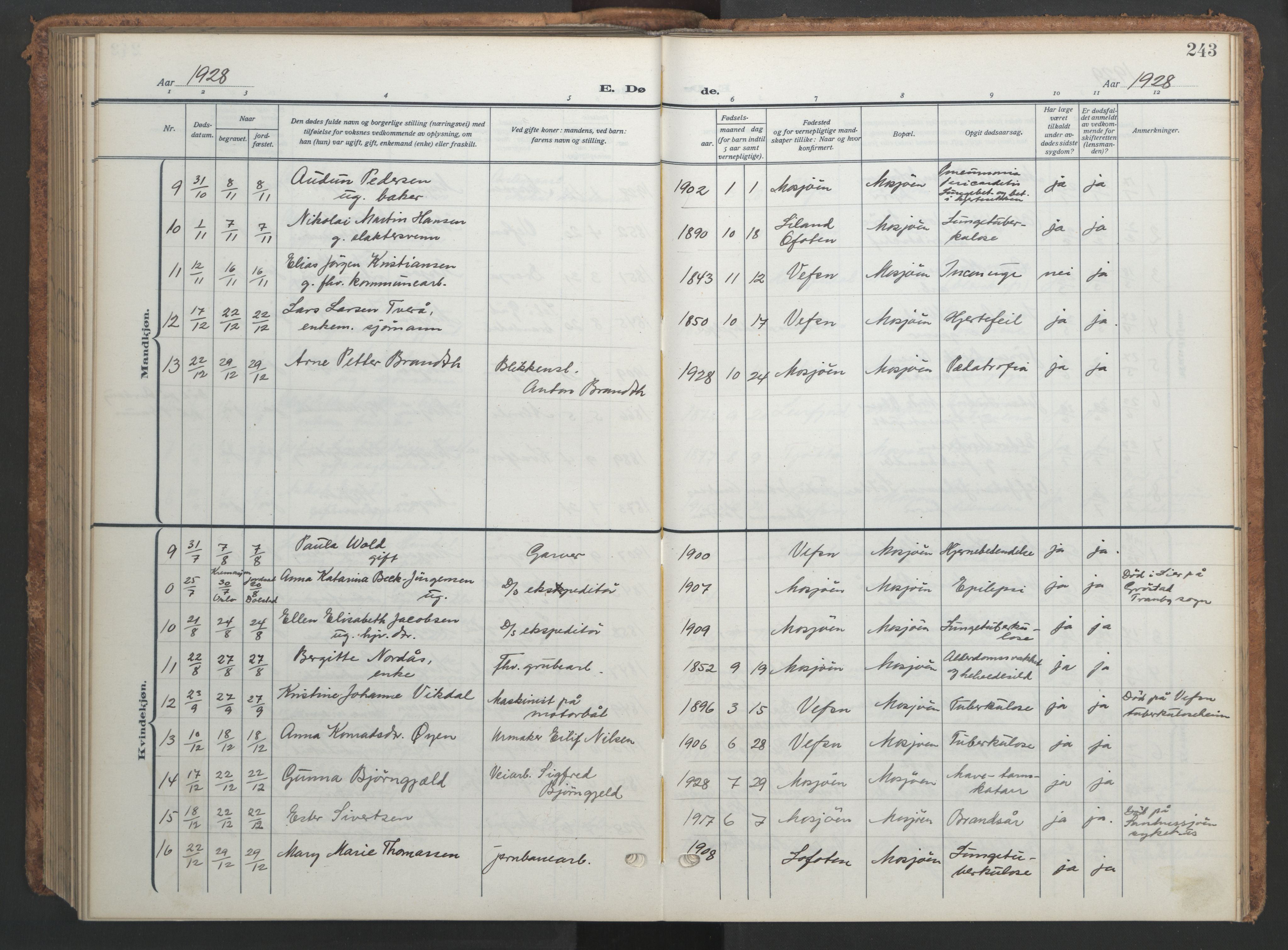 Ministerialprotokoller, klokkerbøker og fødselsregistre - Nordland, SAT/A-1459/820/L0303: Parish register (copy) no. 820C05, 1917-1952, p. 243