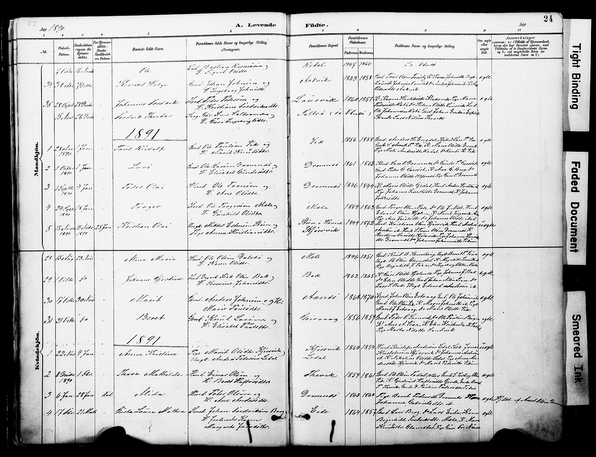 Ministerialprotokoller, klokkerbøker og fødselsregistre - Møre og Romsdal, AV/SAT-A-1454/578/L0907: Parish register (official) no. 578A06, 1887-1904, p. 24