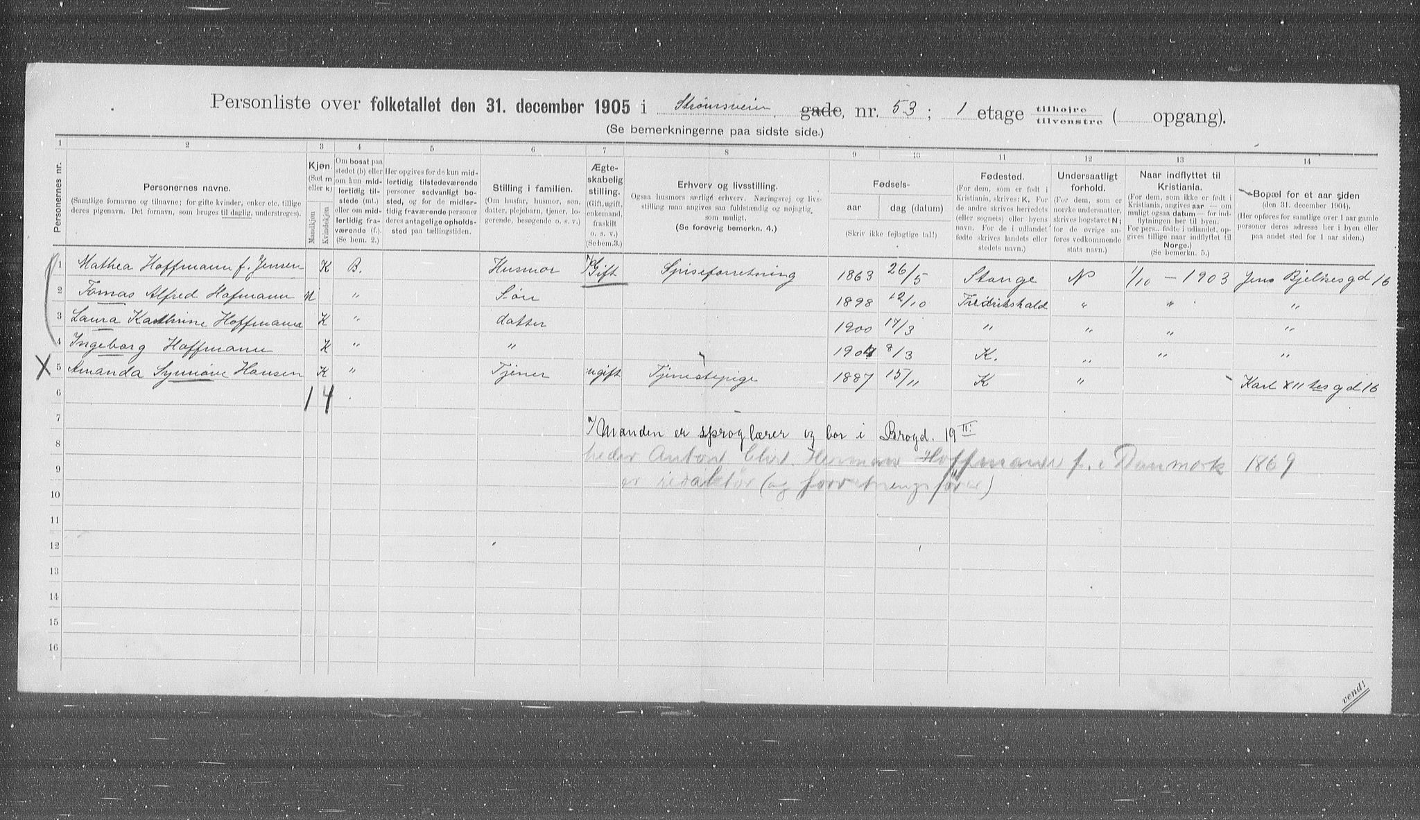 OBA, Municipal Census 1905 for Kristiania, 1905, p. 54658