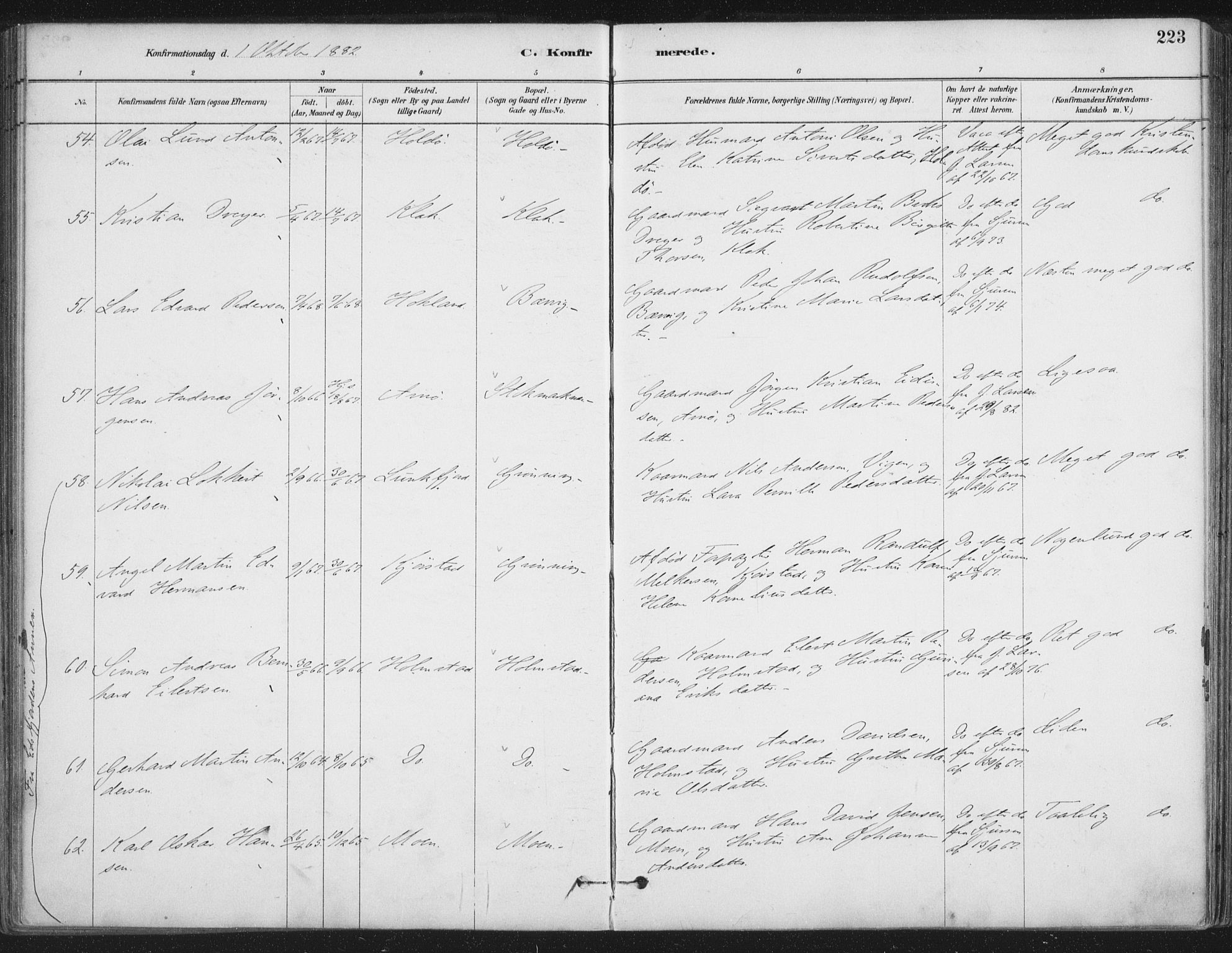 Ministerialprotokoller, klokkerbøker og fødselsregistre - Nordland, AV/SAT-A-1459/888/L1244: Parish register (official) no. 888A10, 1880-1890, p. 223