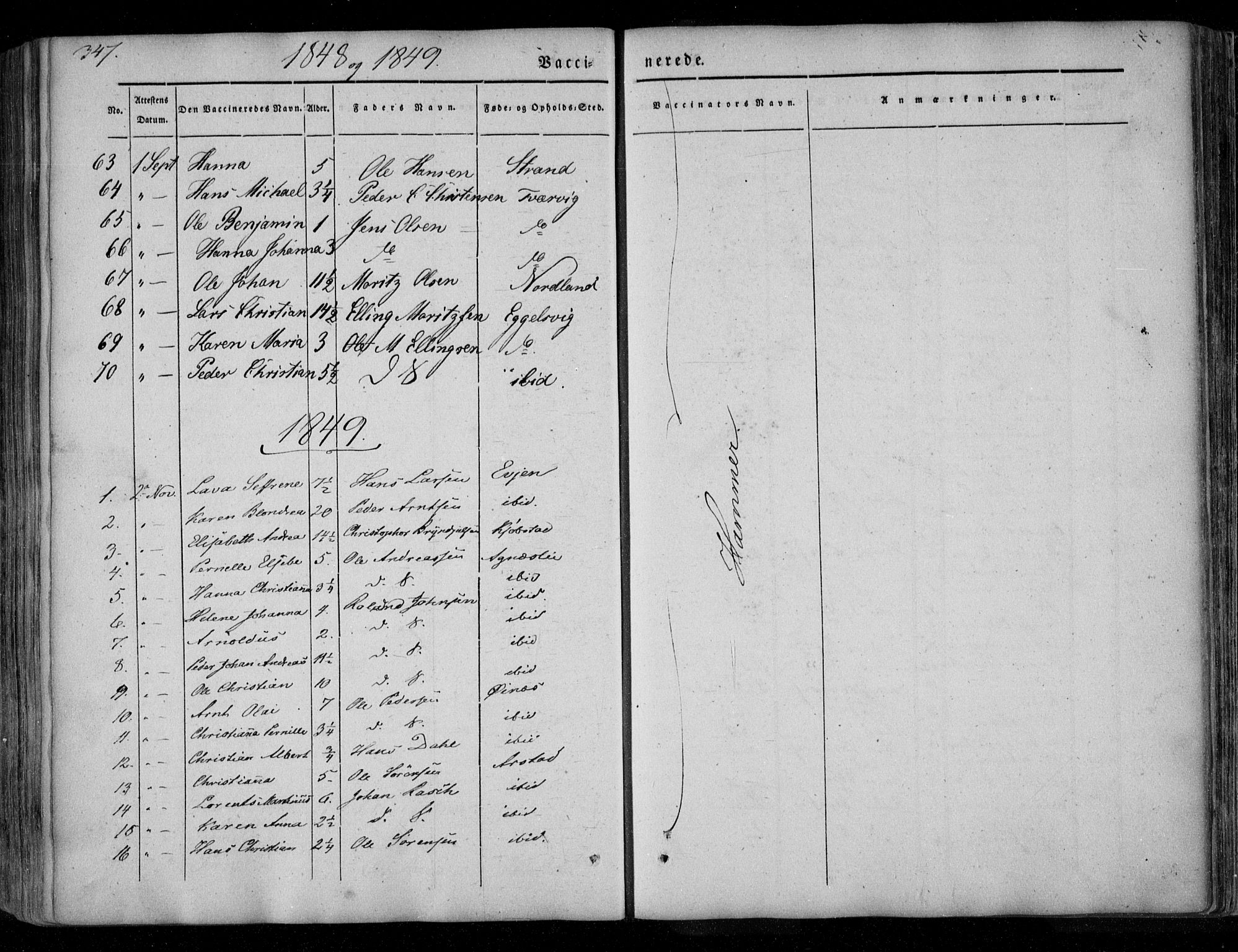 Ministerialprotokoller, klokkerbøker og fødselsregistre - Nordland, AV/SAT-A-1459/846/L0644: Parish register (official) no. 846A02, 1837-1872, p. 347