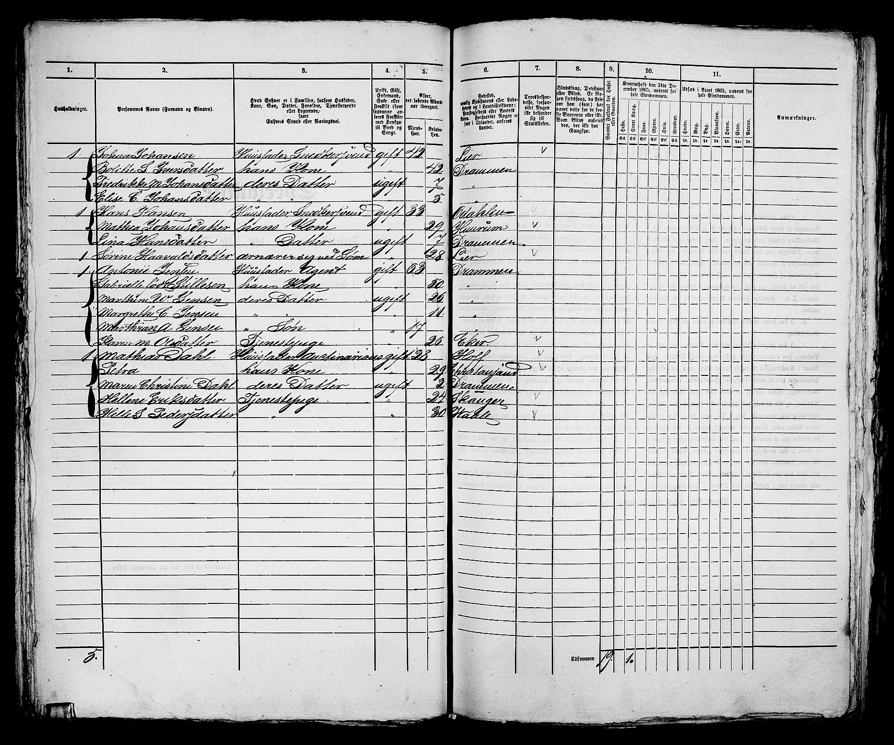 RA, 1865 census for Bragernes in Drammen, 1865, p. 118