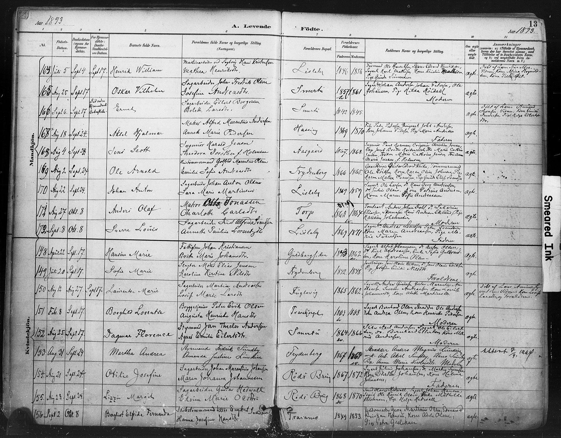 Glemmen prestekontor Kirkebøker, SAO/A-10908/F/Fa/L0013: Parish register (official) no. 13, 1892-1907, p. 13