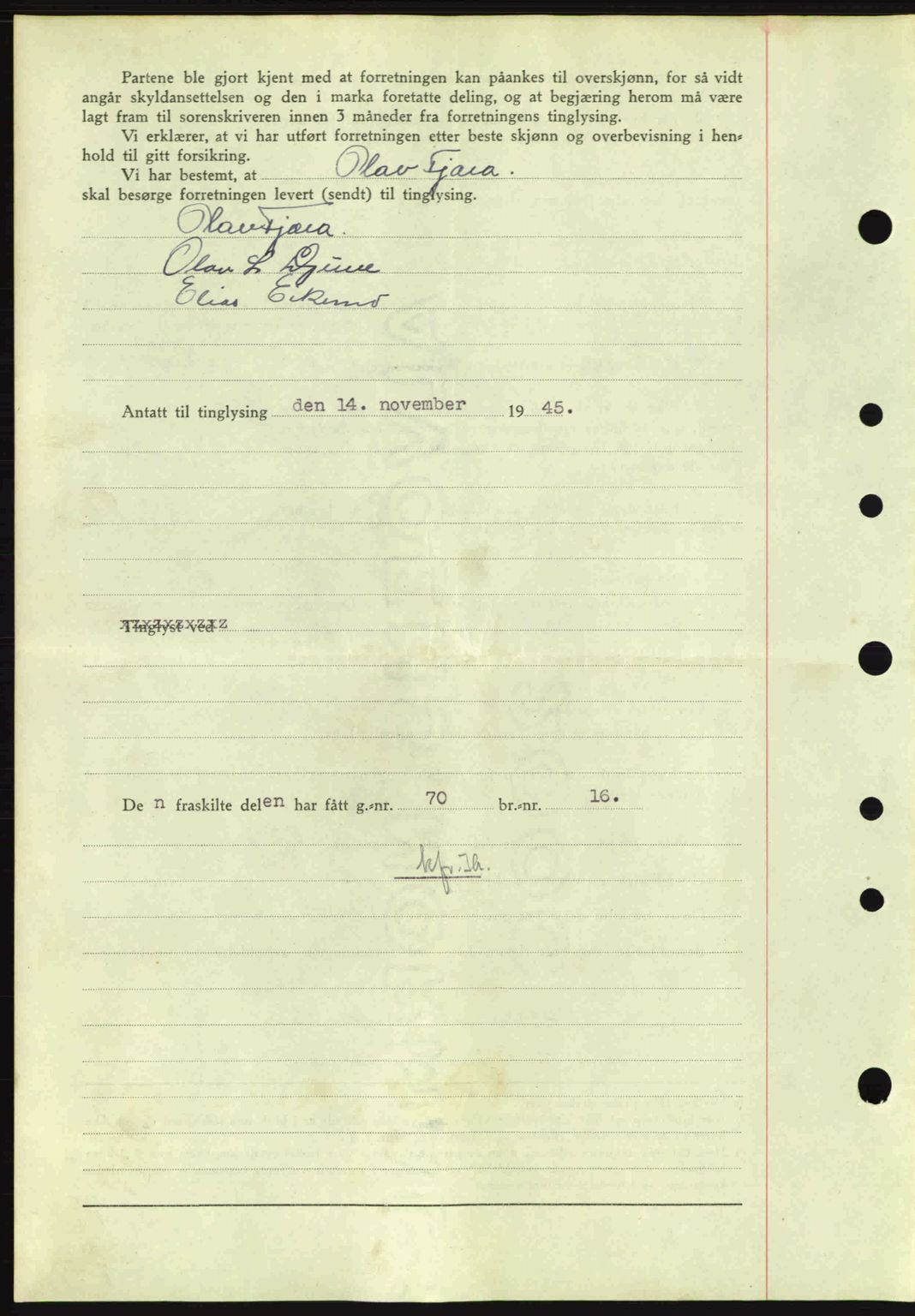 Sunnhordland sorenskrivar, AV/SAB-A-2401: Mortgage book no. A77, 1945-1945, Diary no: : 1296/1945