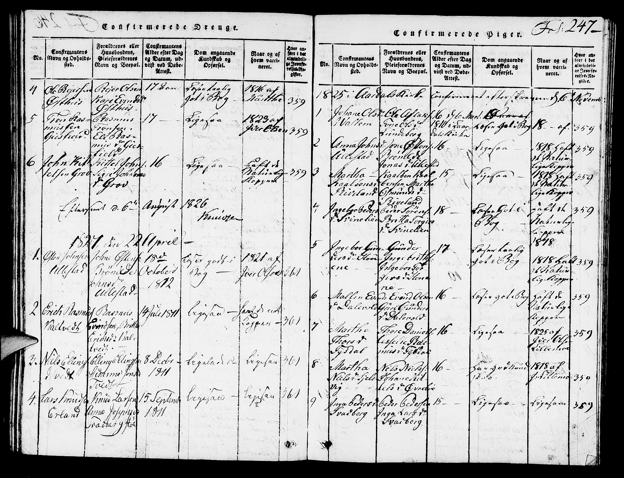 Hjelmeland sokneprestkontor, SAST/A-101843/01/V/L0002: Parish register (copy) no. B 2, 1816-1841, p. 247