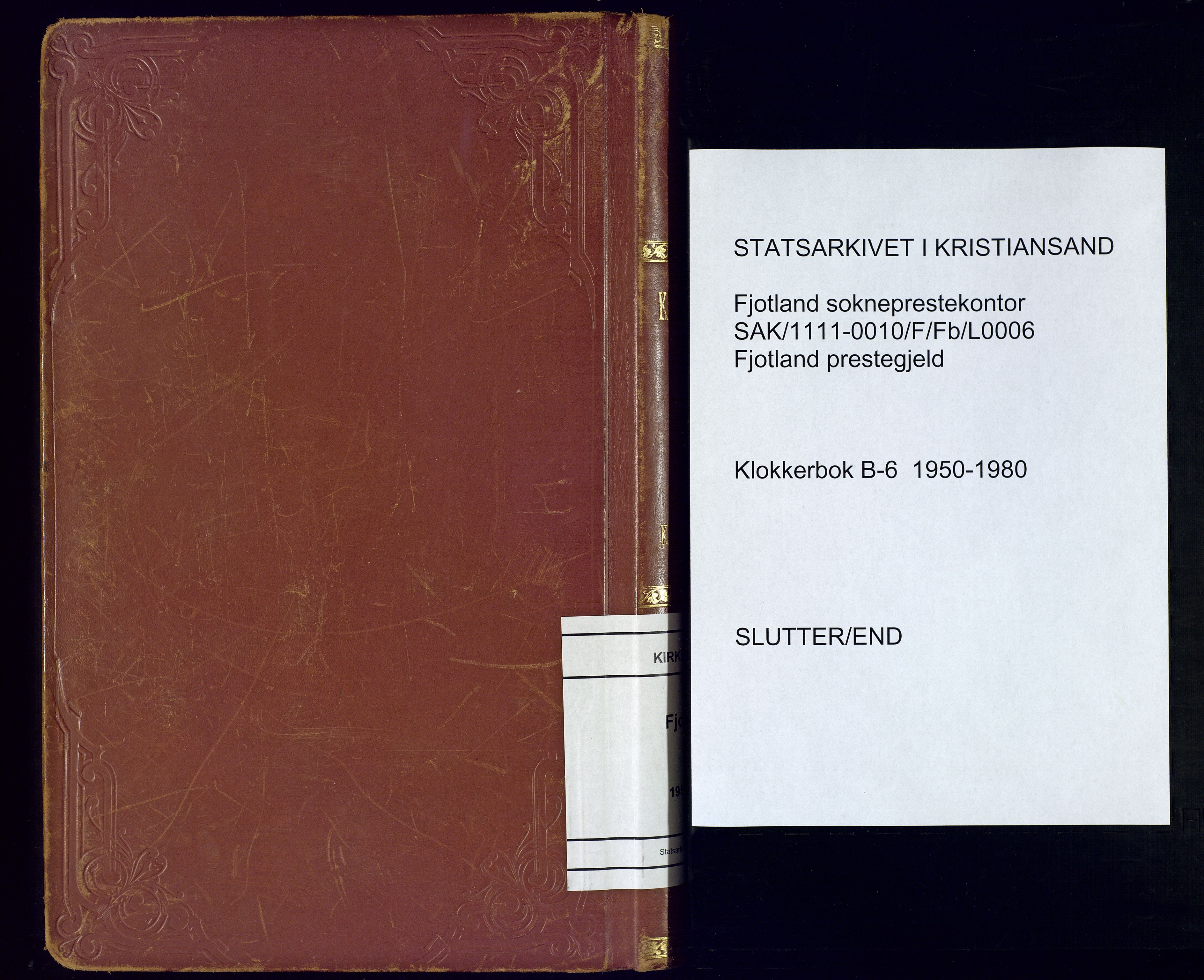 Fjotland sokneprestkontor, AV/SAK-1111-0010/F/Fb/L0006: Parish register (copy) no. B-6, 1950-1980