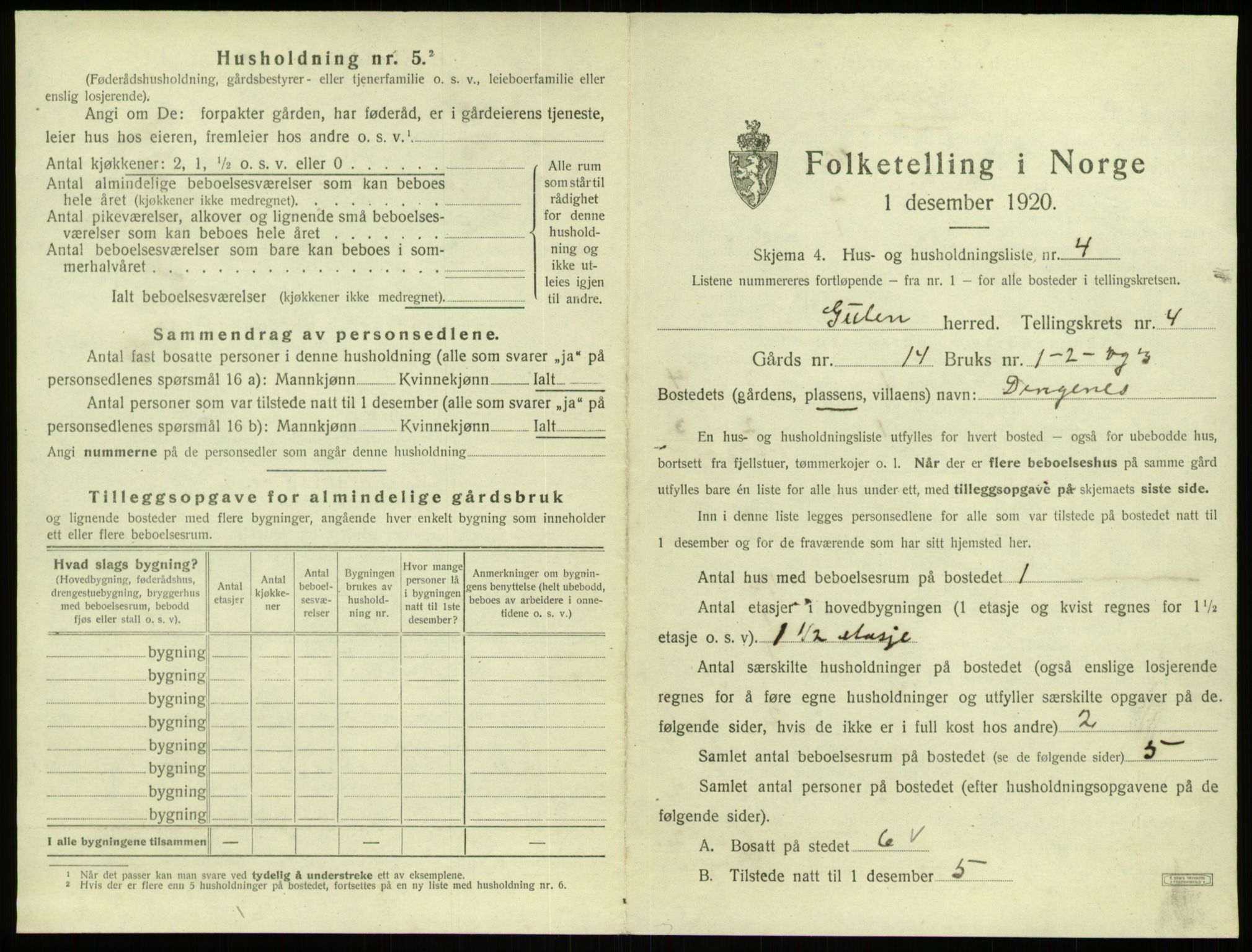 SAB, 1920 census for Gulen, 1920, p. 165