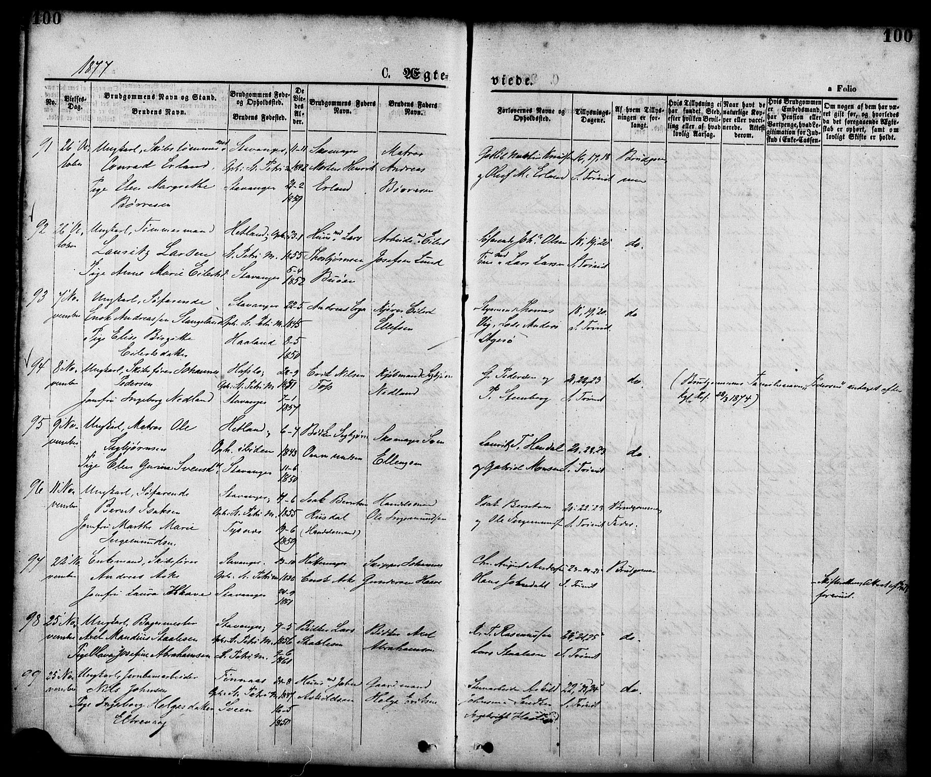 St. Petri sokneprestkontor, AV/SAST-A-101813/001/30/30BA/L0010: Parish register (official) no. A 10, 1869-1878, p. 100