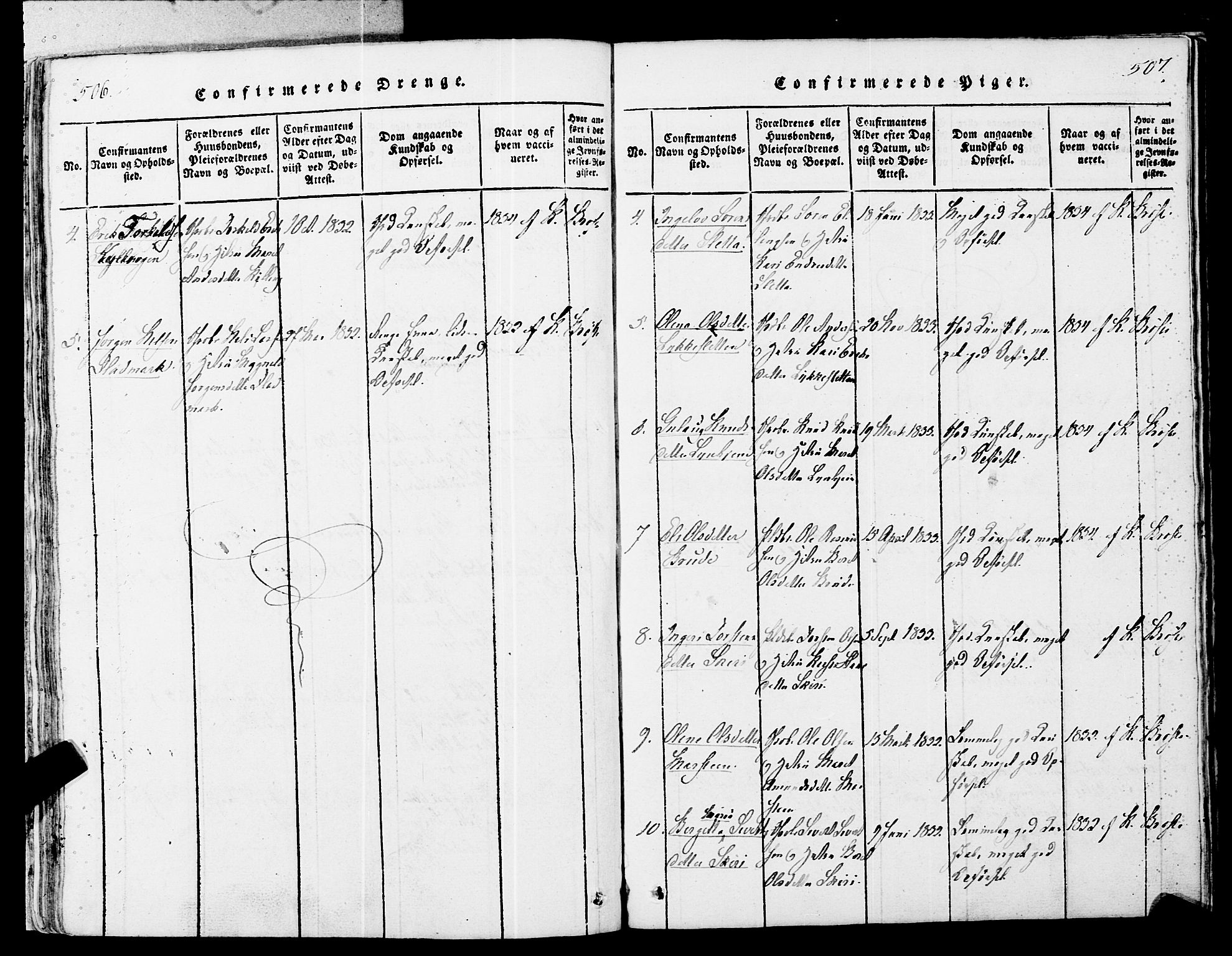 Ministerialprotokoller, klokkerbøker og fødselsregistre - Møre og Romsdal, AV/SAT-A-1454/546/L0593: Parish register (official) no. 546A01, 1818-1853, p. 506-507