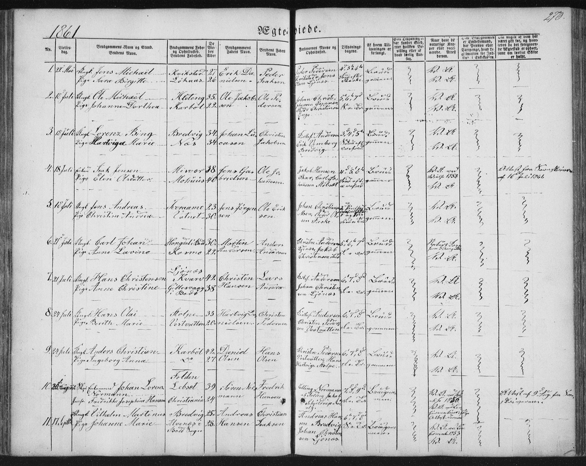Ministerialprotokoller, klokkerbøker og fødselsregistre - Nordland, SAT/A-1459/852/L0738: Parish register (official) no. 852A08, 1849-1865, p. 270