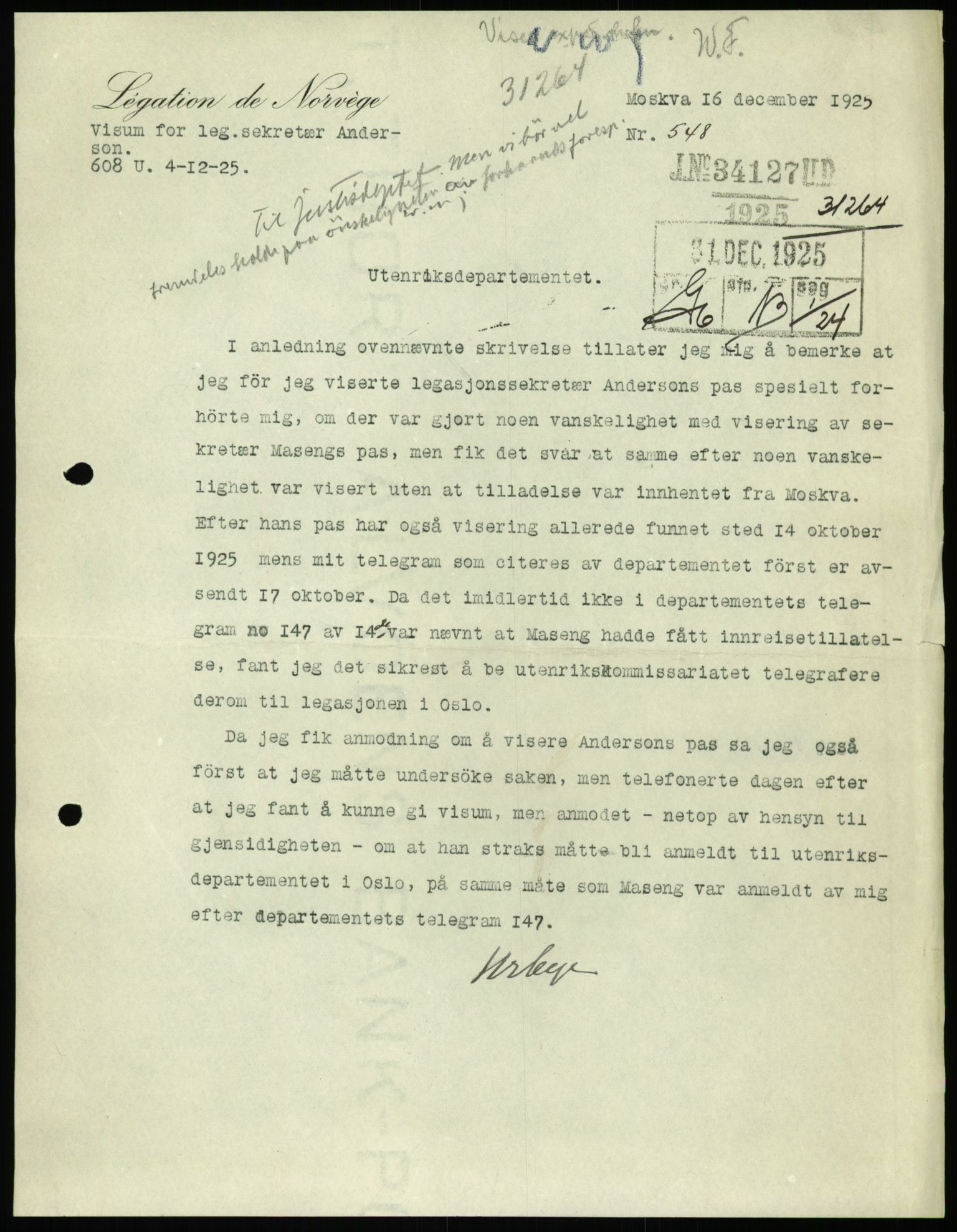 Utenriksdepartementet, RA/S-2259, 1924-1938, p. 621