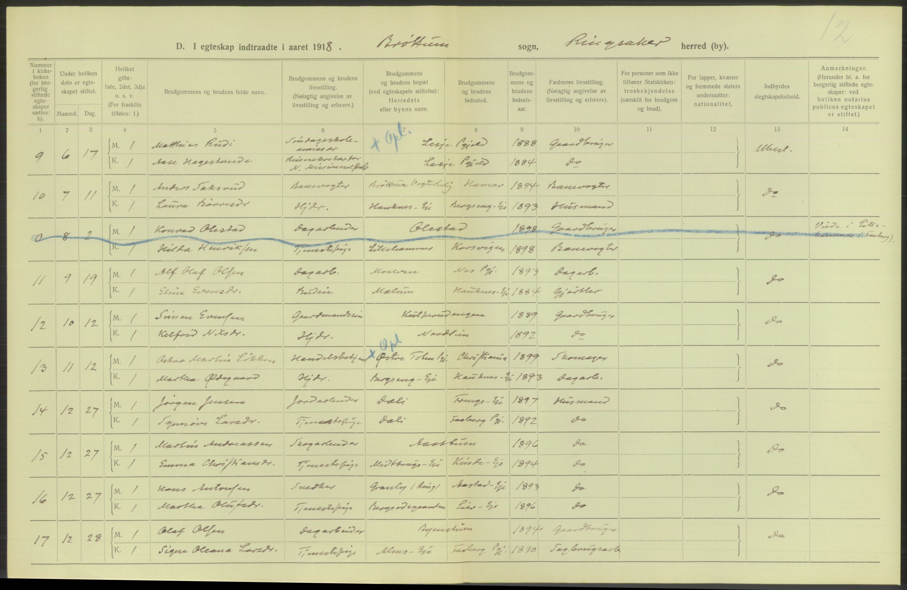 Statistisk sentralbyrå, Sosiodemografiske emner, Befolkning, RA/S-2228/D/Df/Dfb/Dfbh/L0013: Hedemarkens fylke: Gifte, dødfødte. Bygder og byer., 1918, p. 98