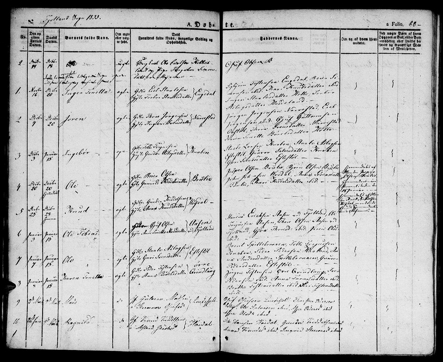 Hægebostad sokneprestkontor, AV/SAK-1111-0024/F/Fa/Faa/L0003: Parish register (official) no. A 3 /2, 1825-1840, p. 66