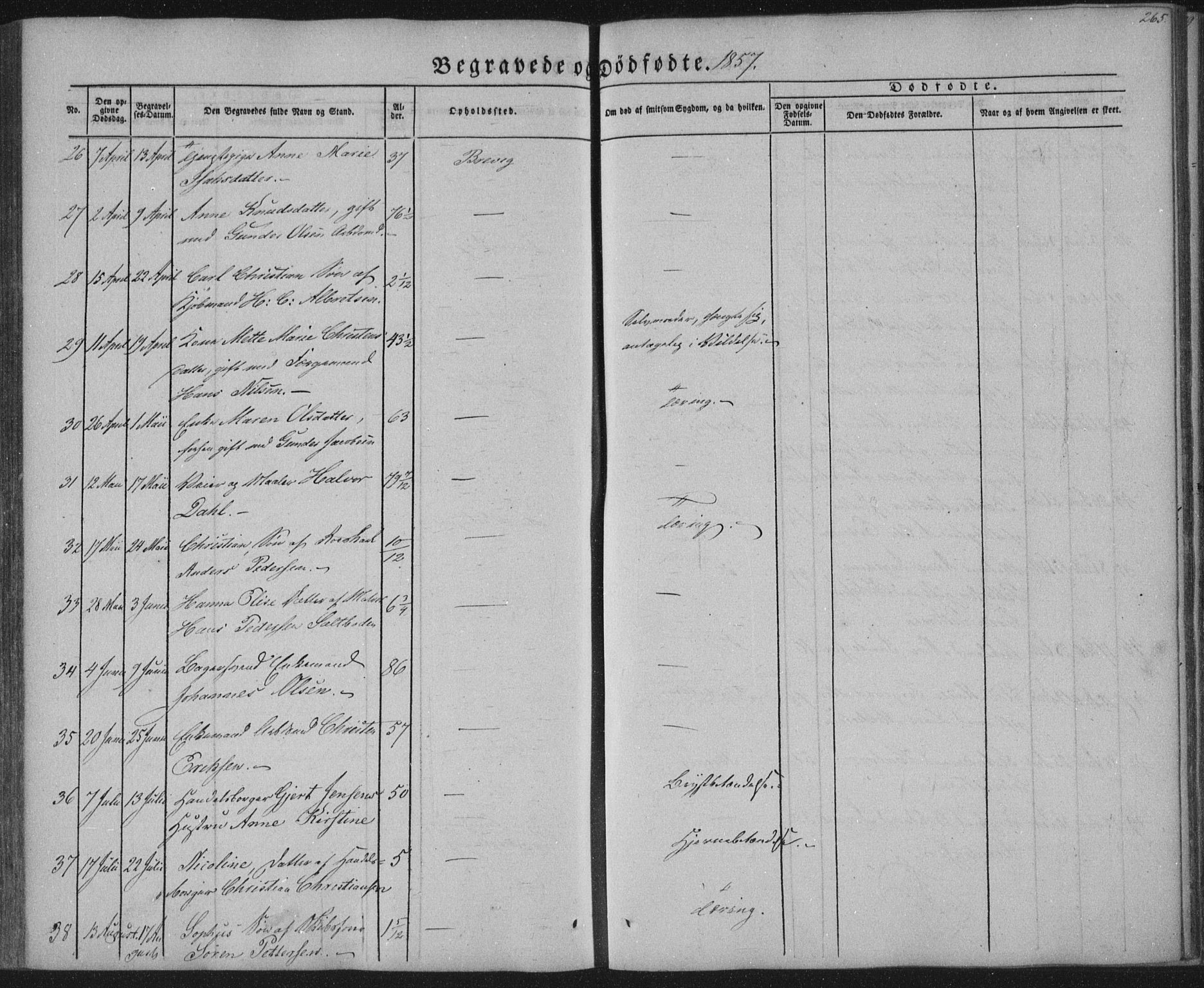 Brevik kirkebøker, AV/SAKO-A-255/F/Fa/L0005: Parish register (official) no. 5, 1847-1865, p. 265