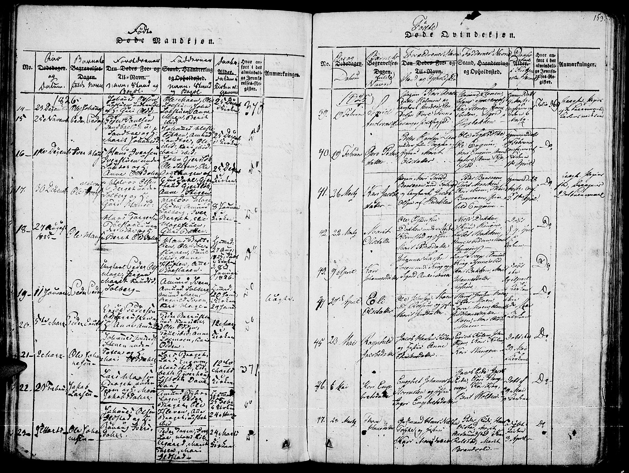 Fron prestekontor, SAH/PREST-078/H/Ha/Haa/L0002: Parish register (official) no. 2, 1816-1827, p. 153