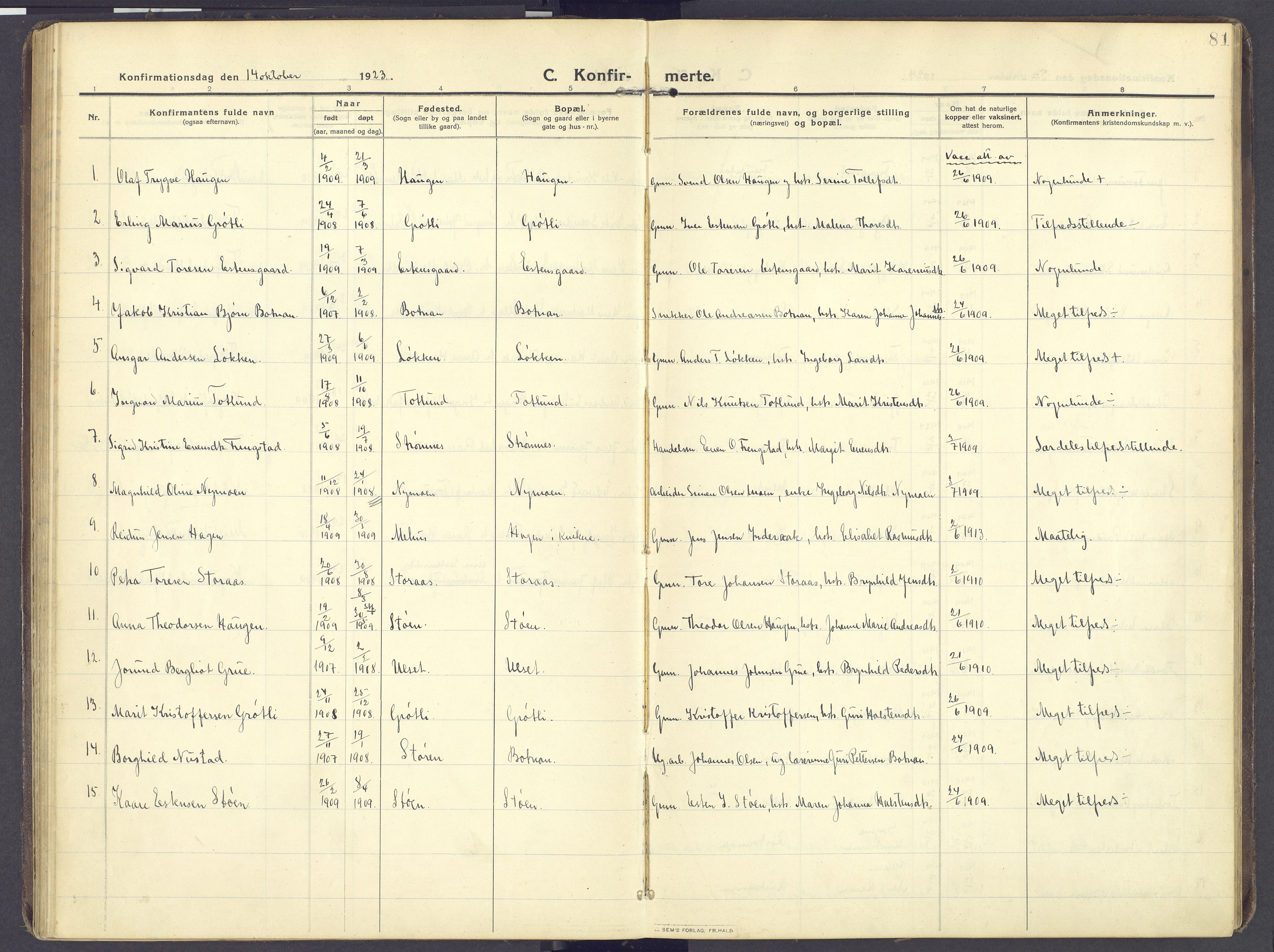 Kvikne prestekontor, SAH/PREST-064/H/Ha/Haa/L0009: Parish register (official) no. 9, 1911-1942, p. 81