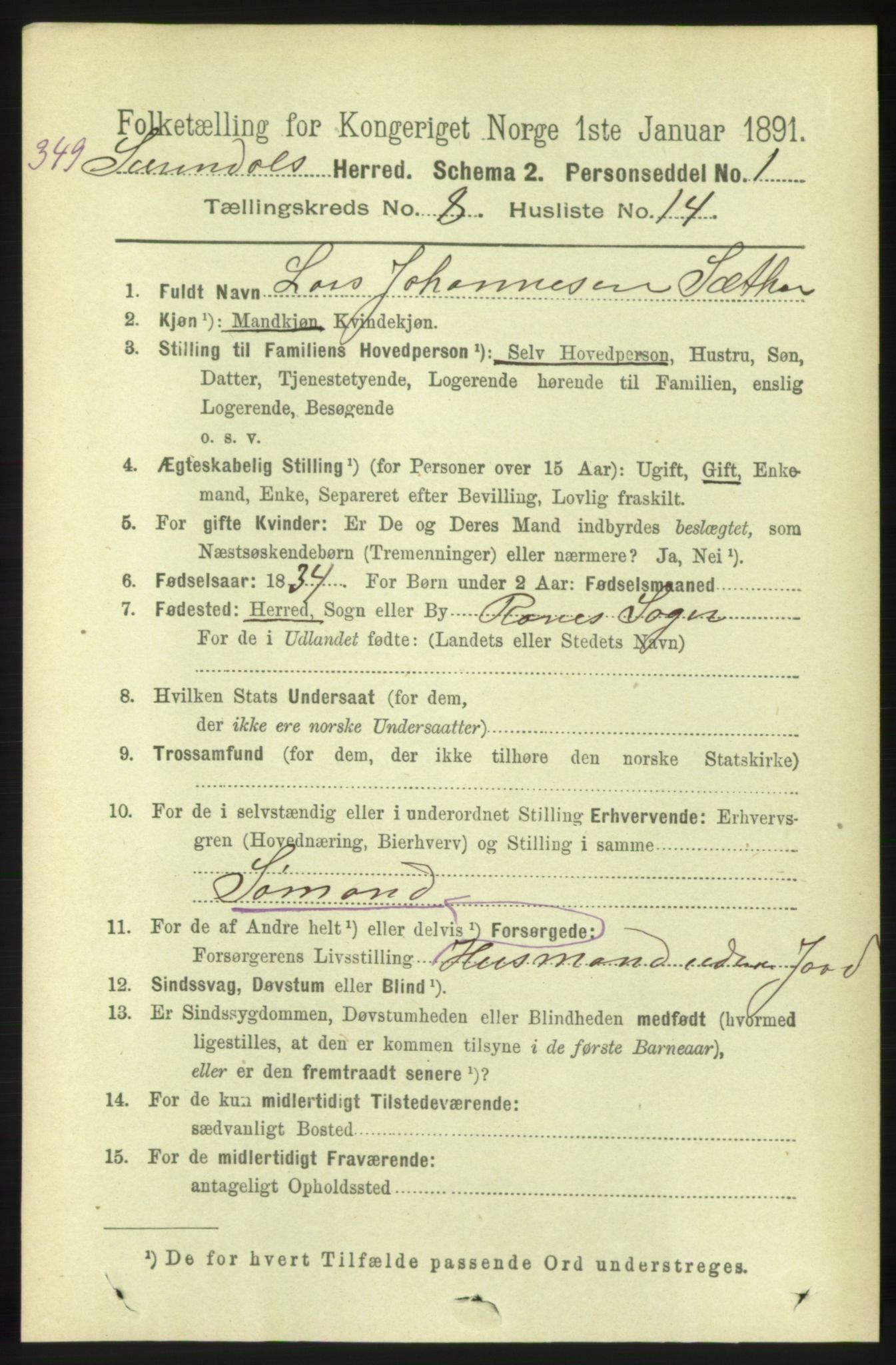 RA, 1891 census for 1566 Surnadal, 1891, p. 2156