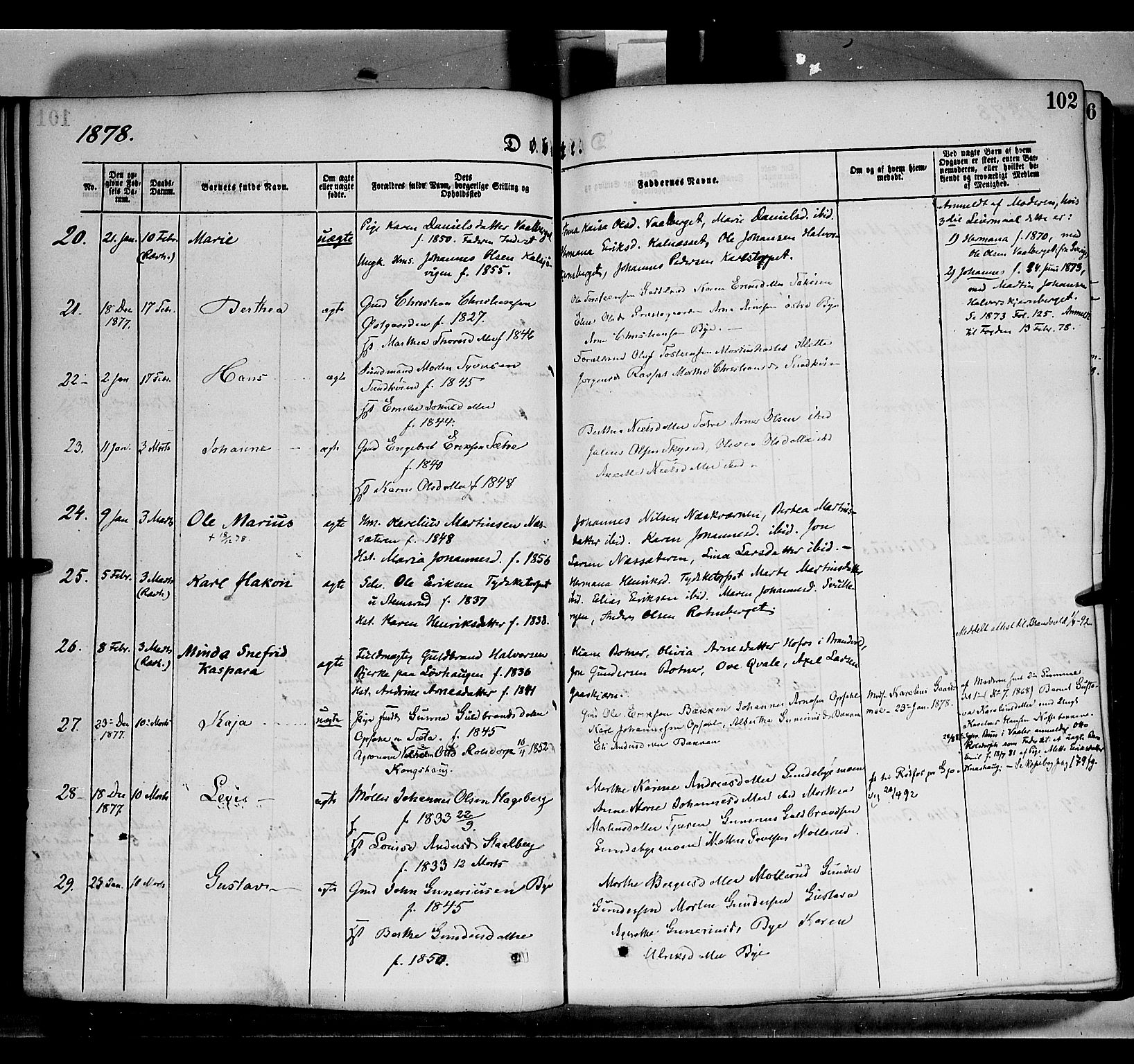 Grue prestekontor, SAH/PREST-036/H/Ha/Haa/L0011: Parish register (official) no. 11, 1873-1880, p. 102