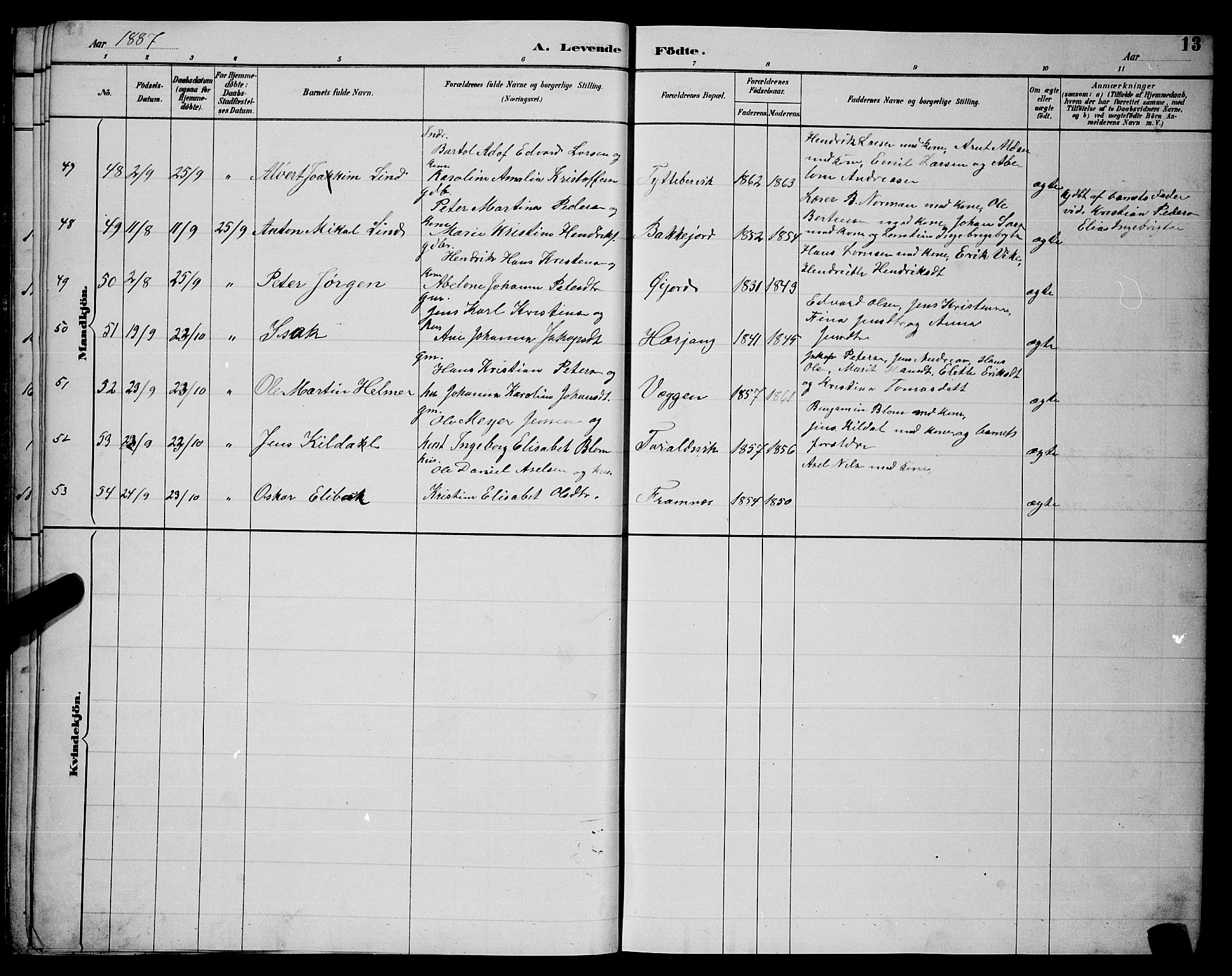 Ministerialprotokoller, klokkerbøker og fødselsregistre - Nordland, AV/SAT-A-1459/866/L0952: Parish register (copy) no. 866C01, 1886-1899, p. 13