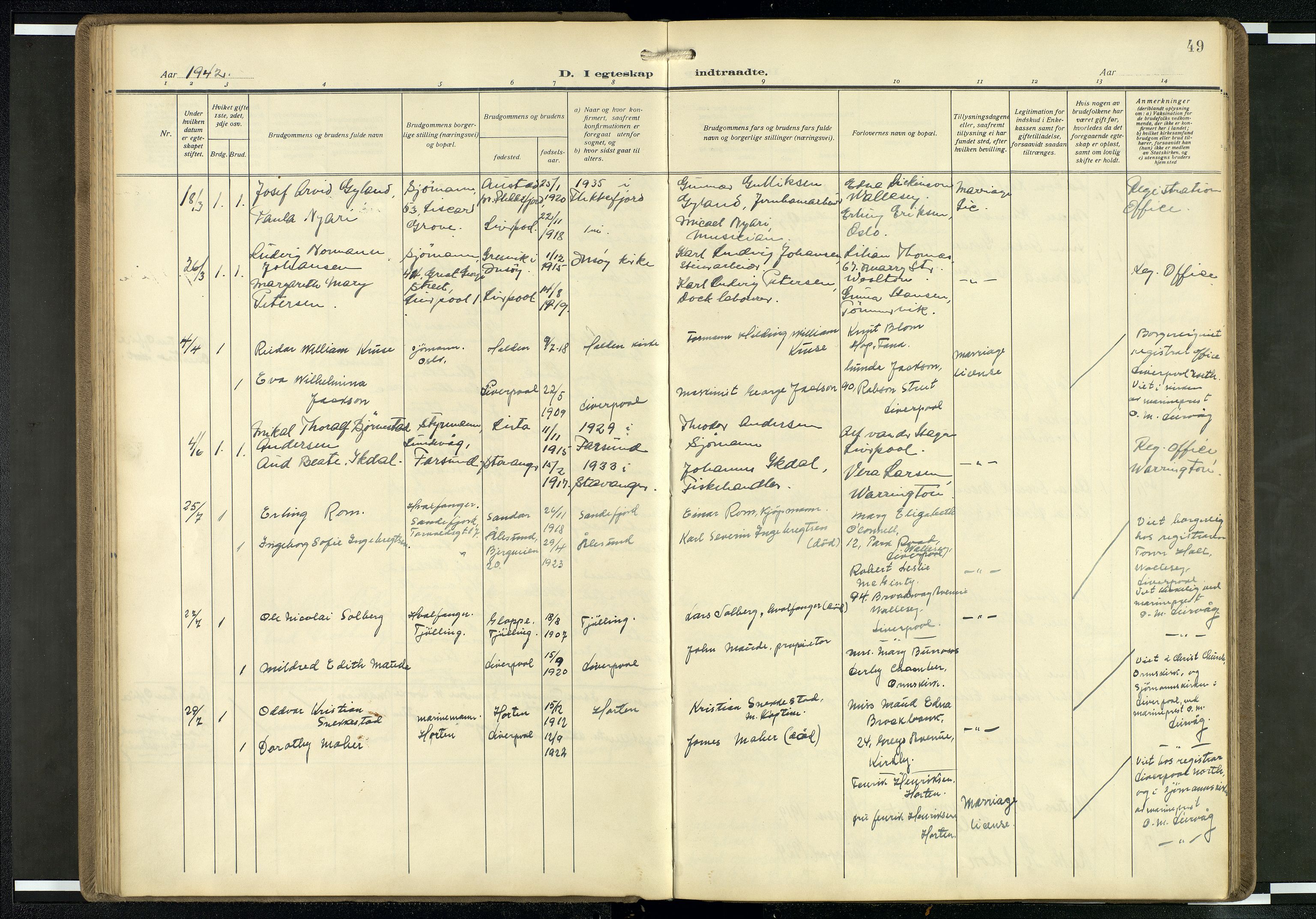 Den norske sjømannsmisjon i utlandet/Mersey-havnene (Liverpool), AV/SAB-SAB/PA-0104/H/Ha/L0001: Parish register (official) no. A 1, 1919-1954, p. 48b-49a