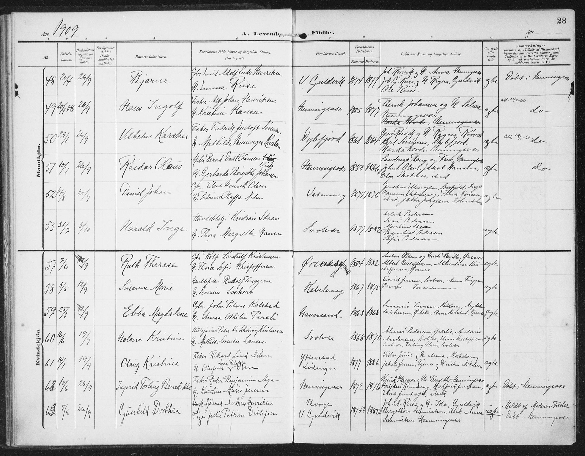 Ministerialprotokoller, klokkerbøker og fødselsregistre - Nordland, AV/SAT-A-1459/874/L1063: Parish register (official) no. 874A07, 1907-1915, p. 28