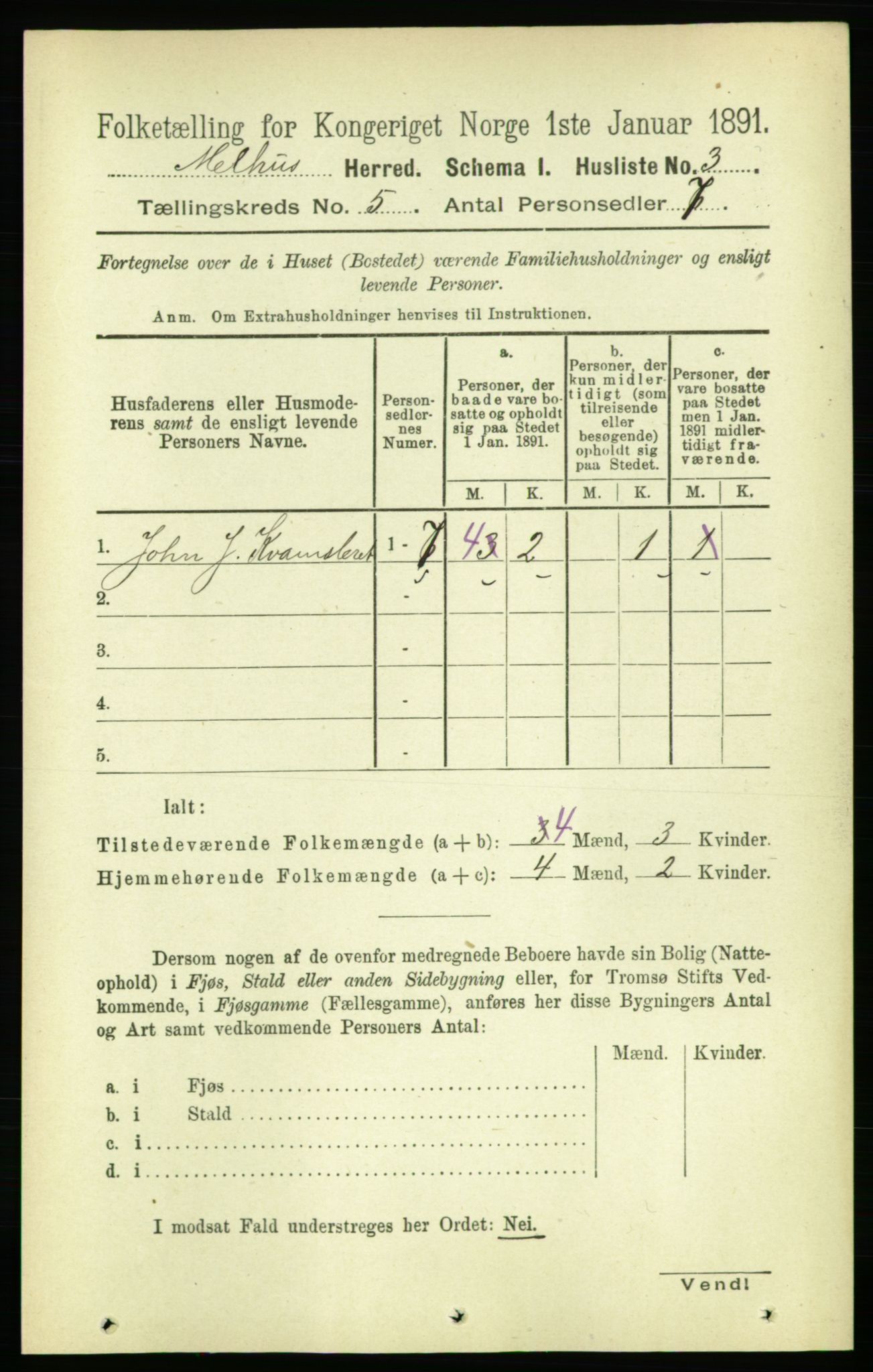 RA, 1891 census for 1653 Melhus, 1891, p. 2354