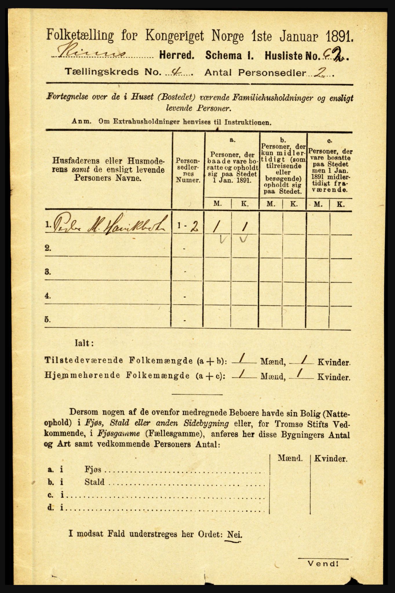 RA, 1891 census for 1437 Kinn, 1891, p. 1317