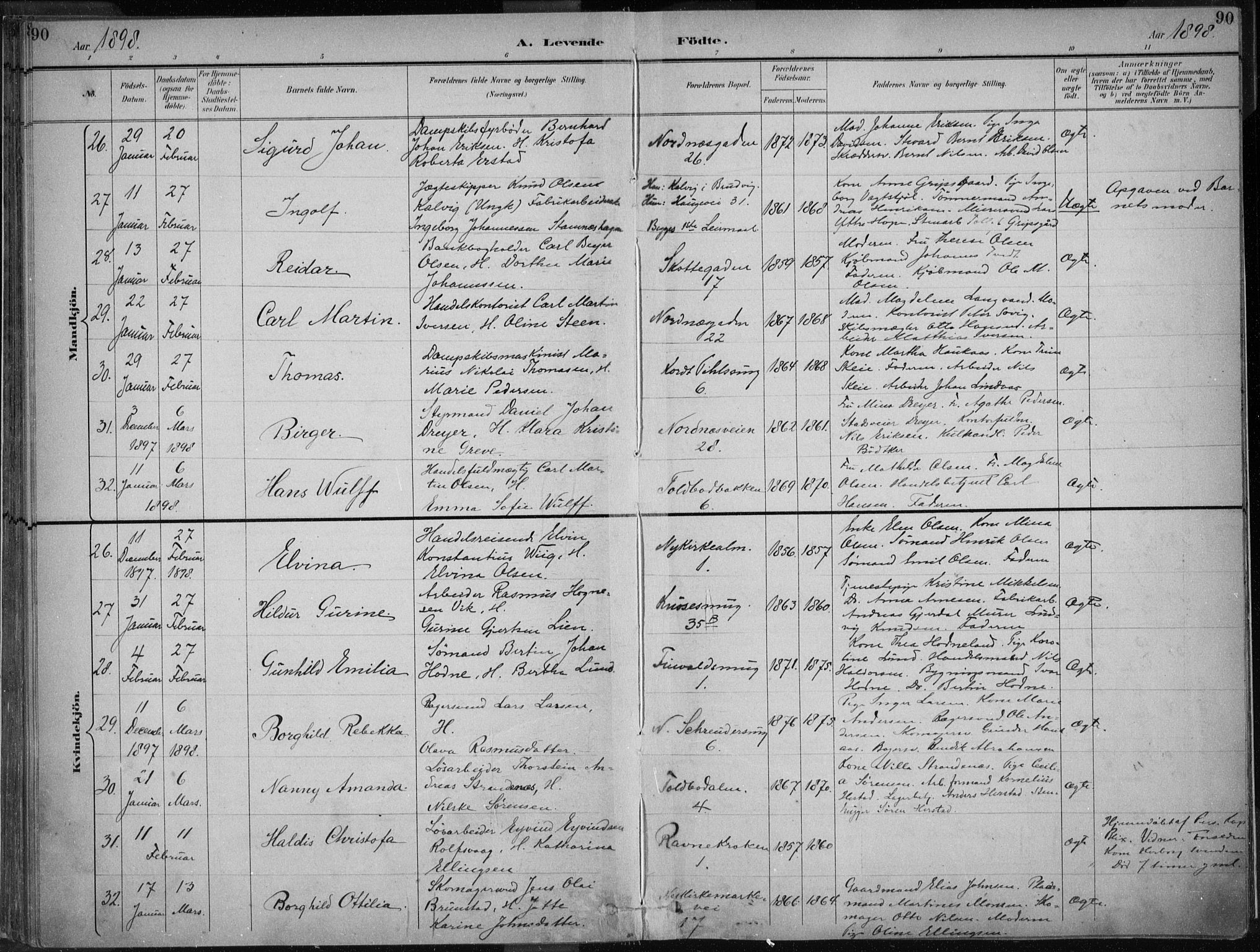 Nykirken Sokneprestembete, AV/SAB-A-77101/H/Haa/L0018: Parish register (official) no. B 6, 1895-1903, p. 90