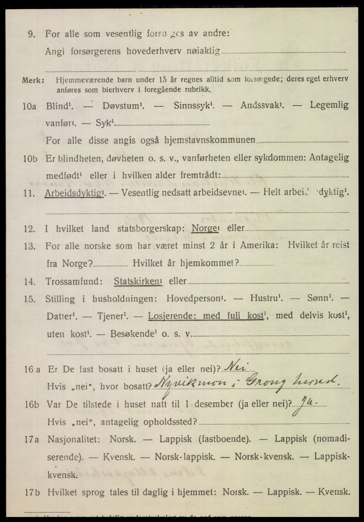 SAT, 1920 census for Nordli, 1920, p. 1652