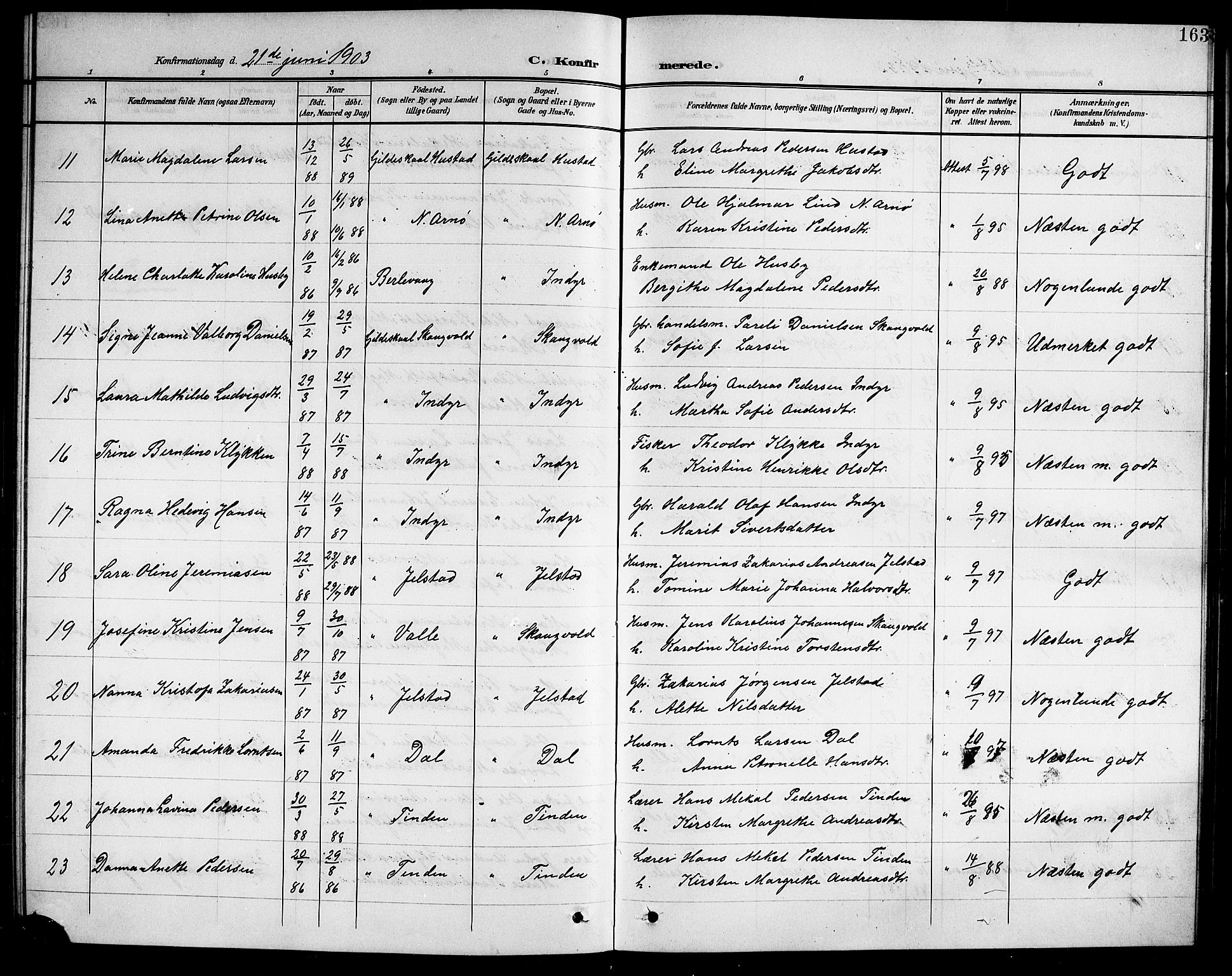 Ministerialprotokoller, klokkerbøker og fødselsregistre - Nordland, AV/SAT-A-1459/805/L0109: Parish register (copy) no. 805C05, 1900-1911, p. 163