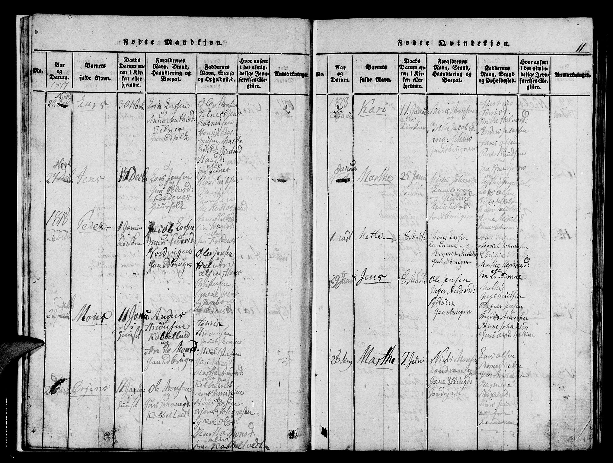 Askøy Sokneprestembete, SAB/A-74101/H/Ha/Haa/Haaa/L0003: Parish register (official) no. A 3, 1815-1825, p. 11