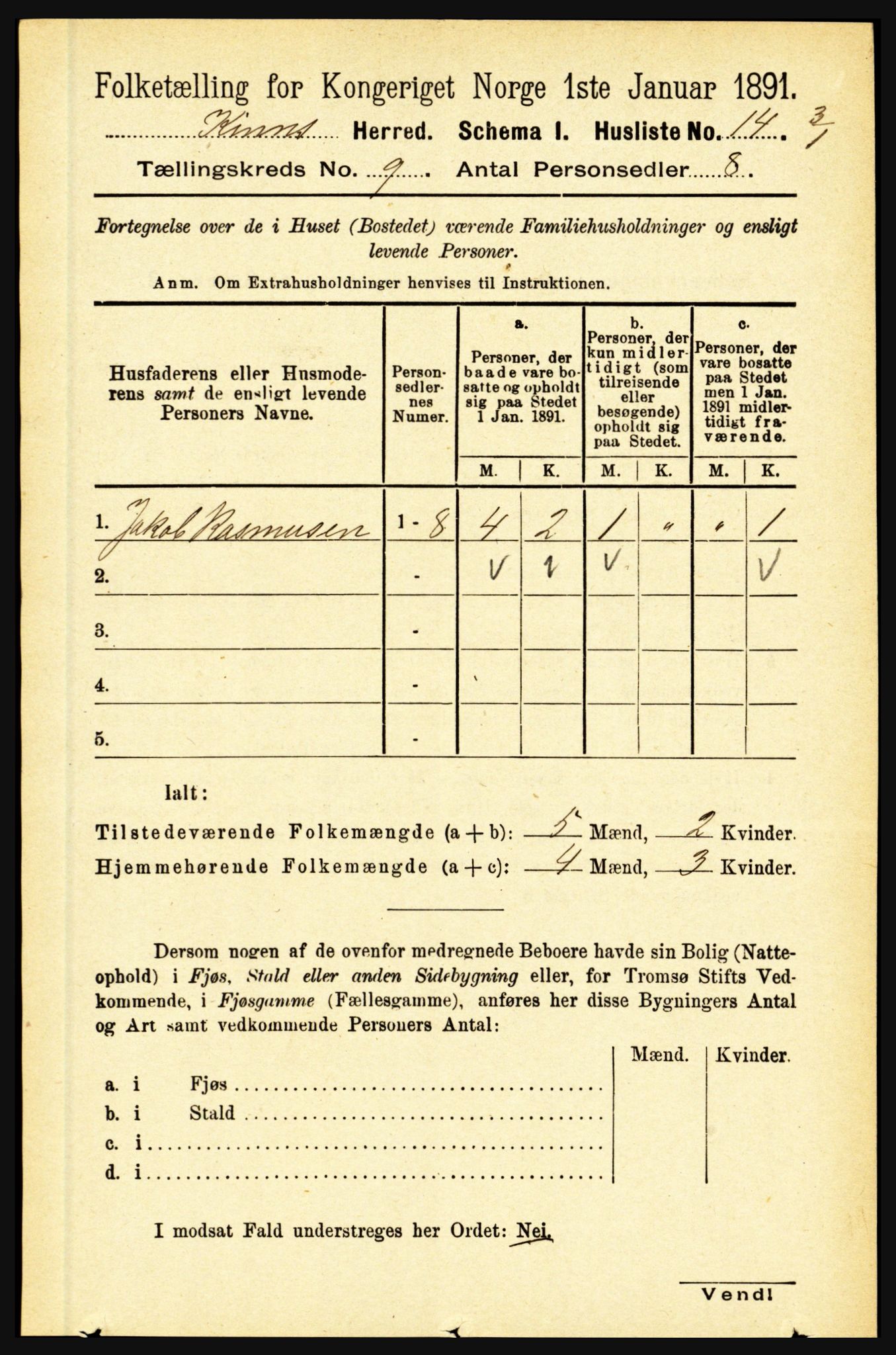 RA, 1891 census for 1437 Kinn, 1891, p. 3414