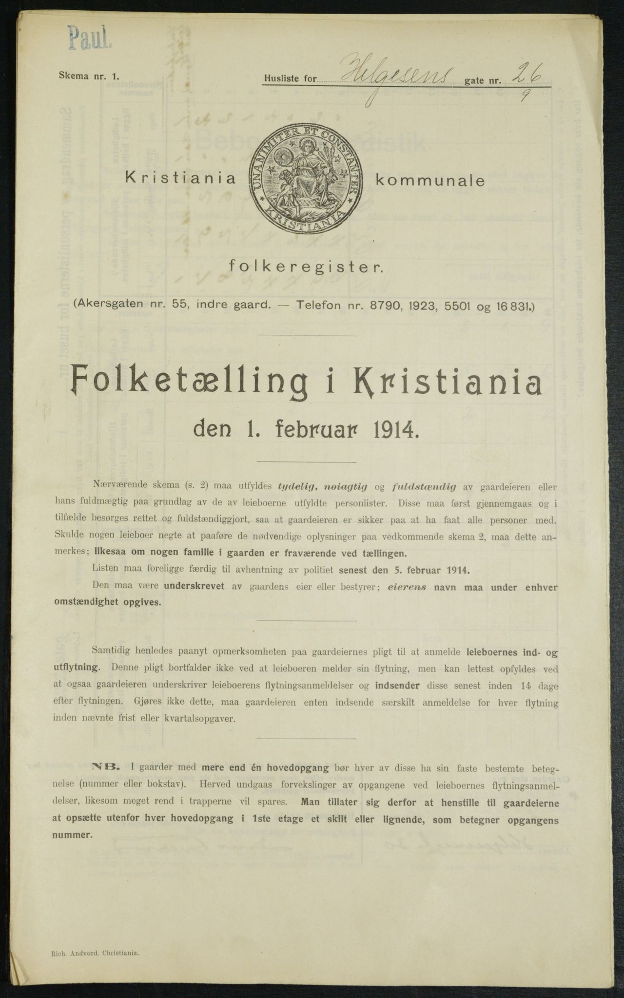OBA, Municipal Census 1914 for Kristiania, 1914, p. 37482