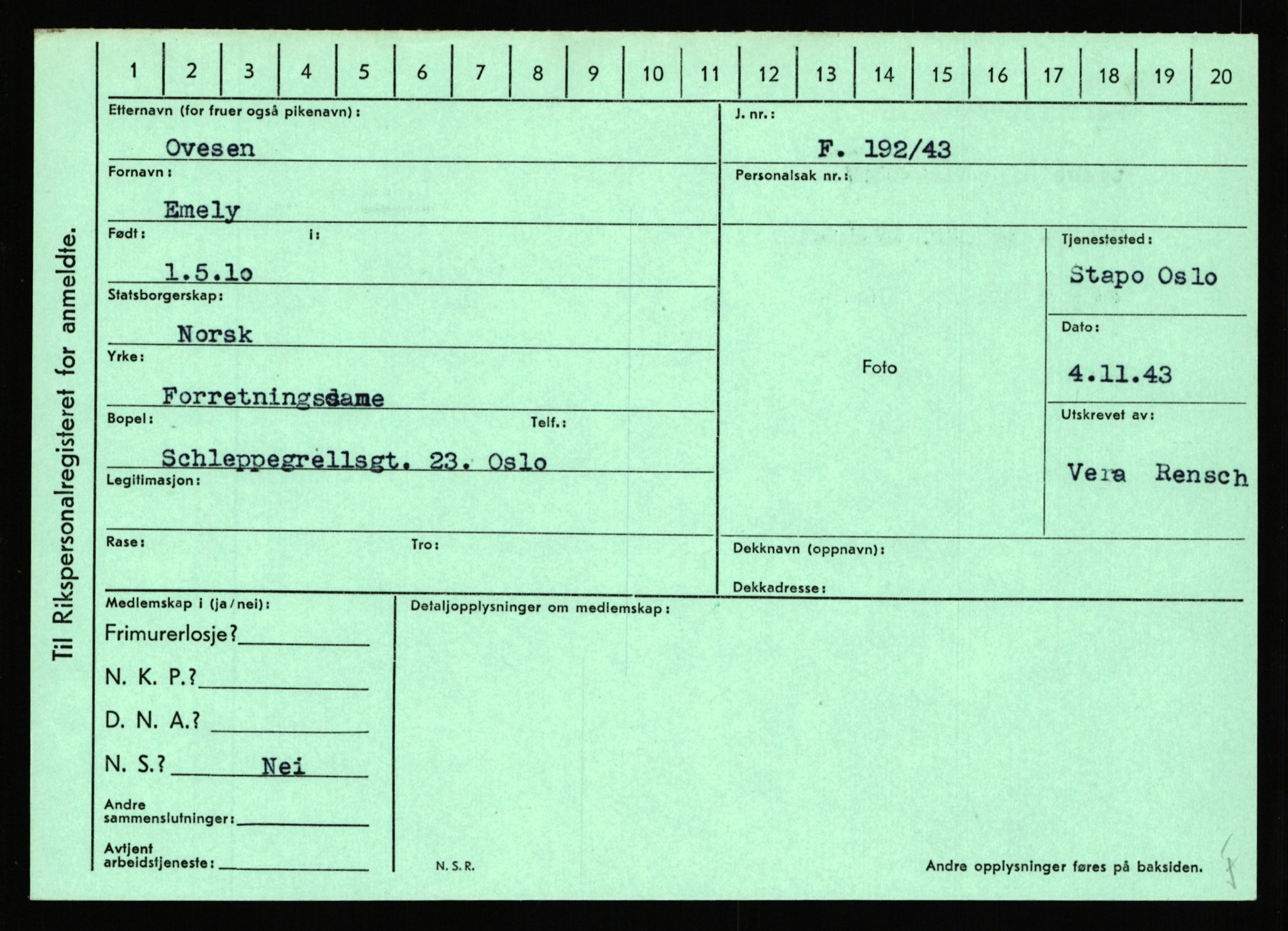 Statspolitiet - Hovedkontoret / Osloavdelingen, AV/RA-S-1329/C/Ca/L0012: Oanæs - Quistgaard	, 1943-1945, p. 2838