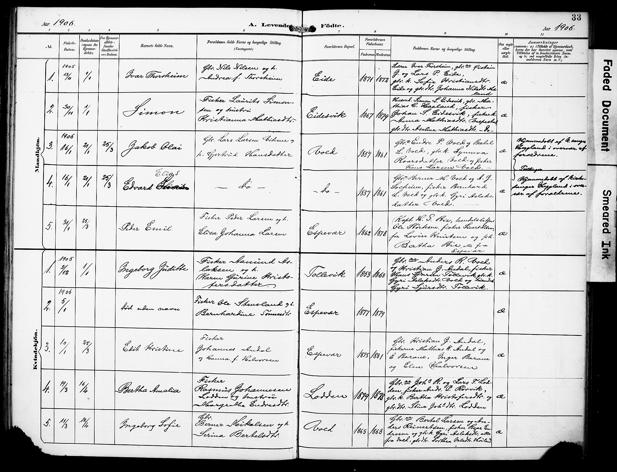 Finnås sokneprestembete, AV/SAB-A-99925/H/Ha/Haa/Haad/L0002: Parish register (official) no. D 2, 1895-1906, p. 33