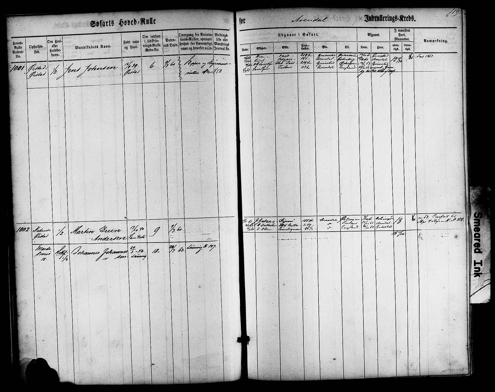 Arendal mønstringskrets, AV/SAK-2031-0012/F/Fb/L0009: Hovedrulle nr 767-1532, S-7, 1857-1864, p. 121