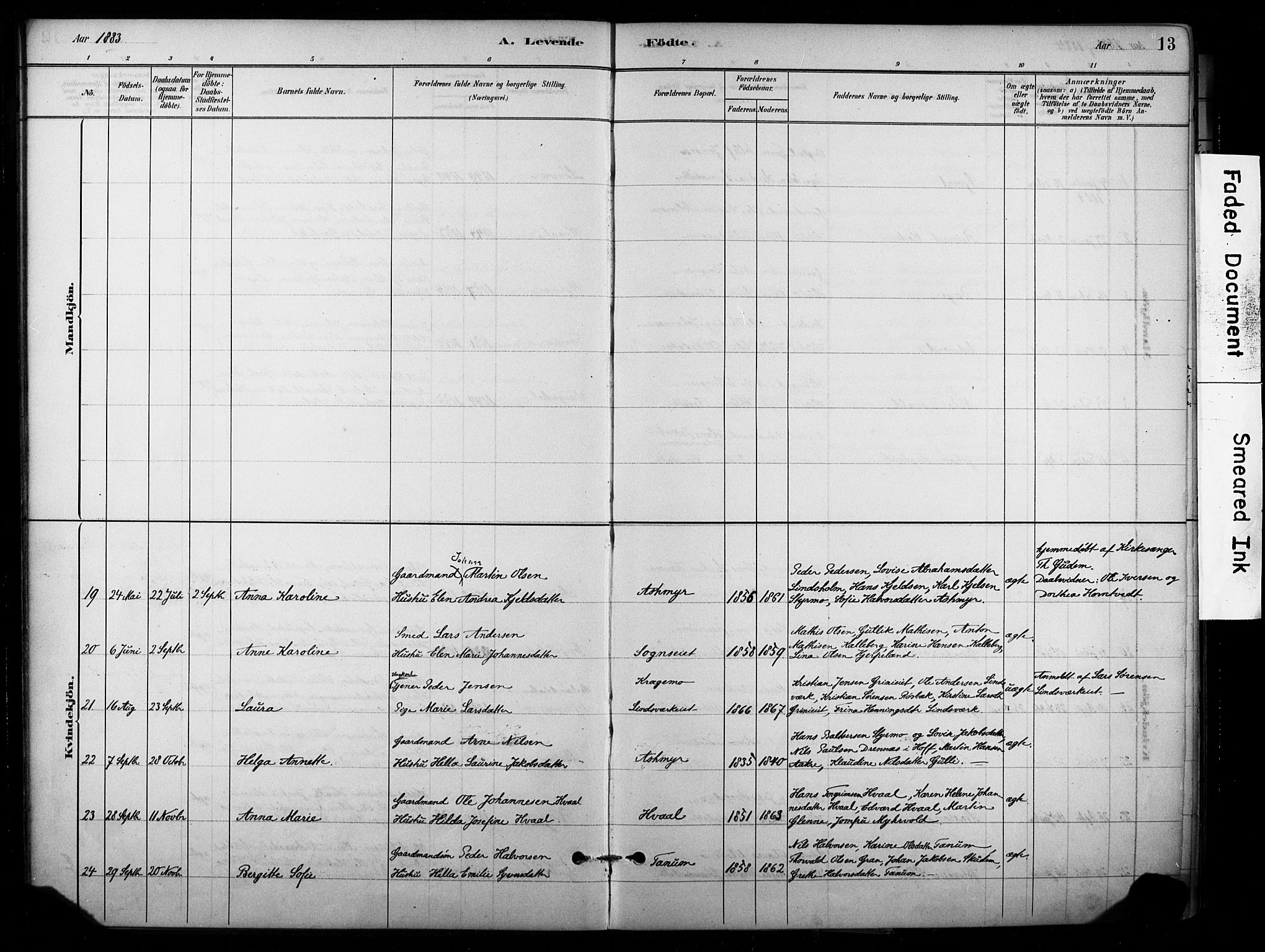 Lardal kirkebøker, AV/SAKO-A-350/F/Fb/L0001: Parish register (official) no. II 1, 1881-1911, p. 13