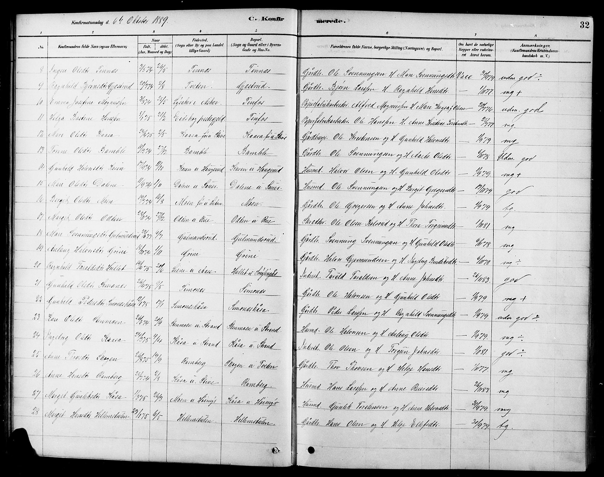 Heddal kirkebøker, AV/SAKO-A-268/F/Fa/L0009: Parish register (official) no. I 9, 1878-1903, p. 32