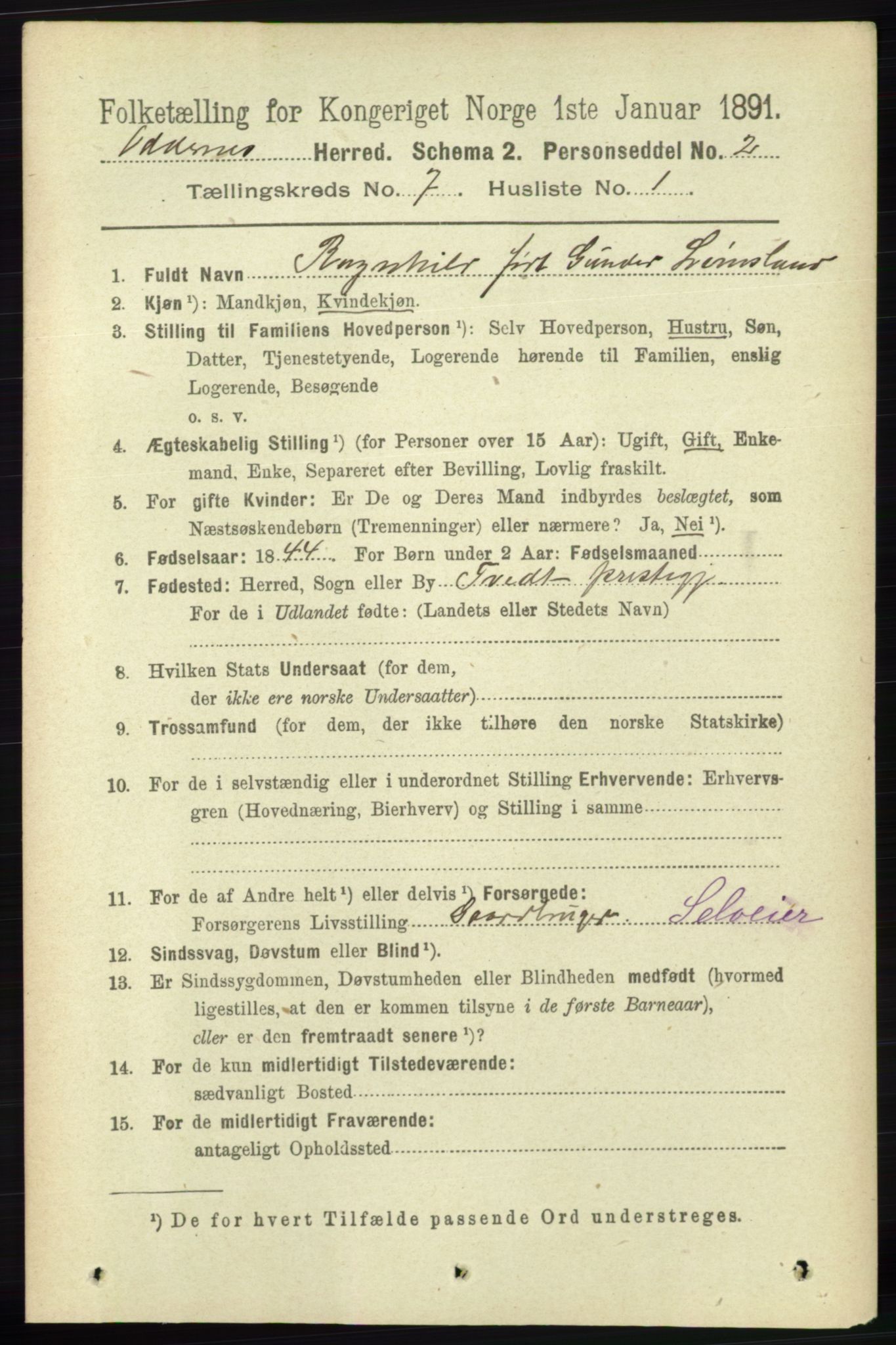 RA, 1891 census for 1012 Oddernes, 1891, p. 2478