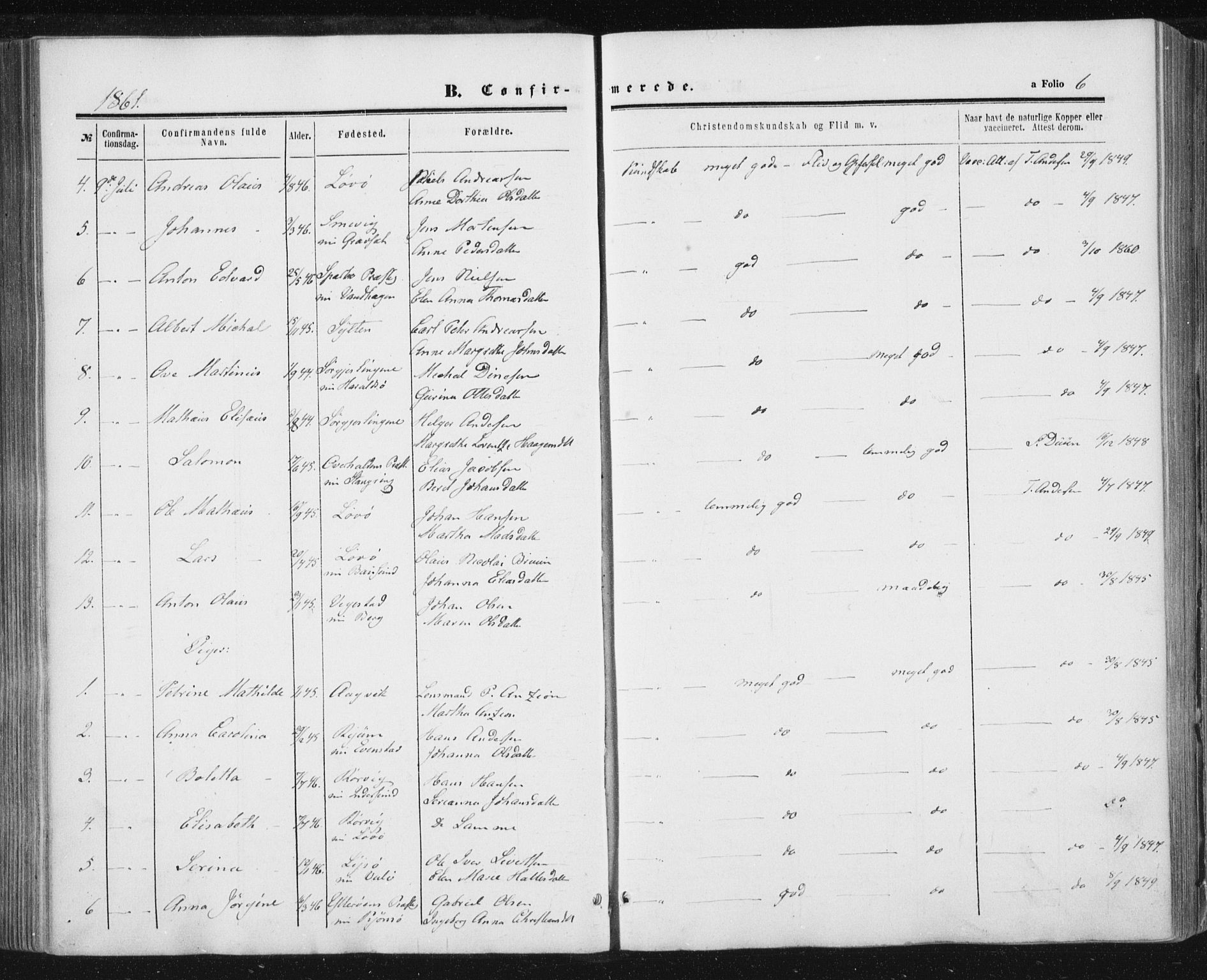 Ministerialprotokoller, klokkerbøker og fødselsregistre - Nord-Trøndelag, AV/SAT-A-1458/784/L0670: Parish register (official) no. 784A05, 1860-1876, p. 6