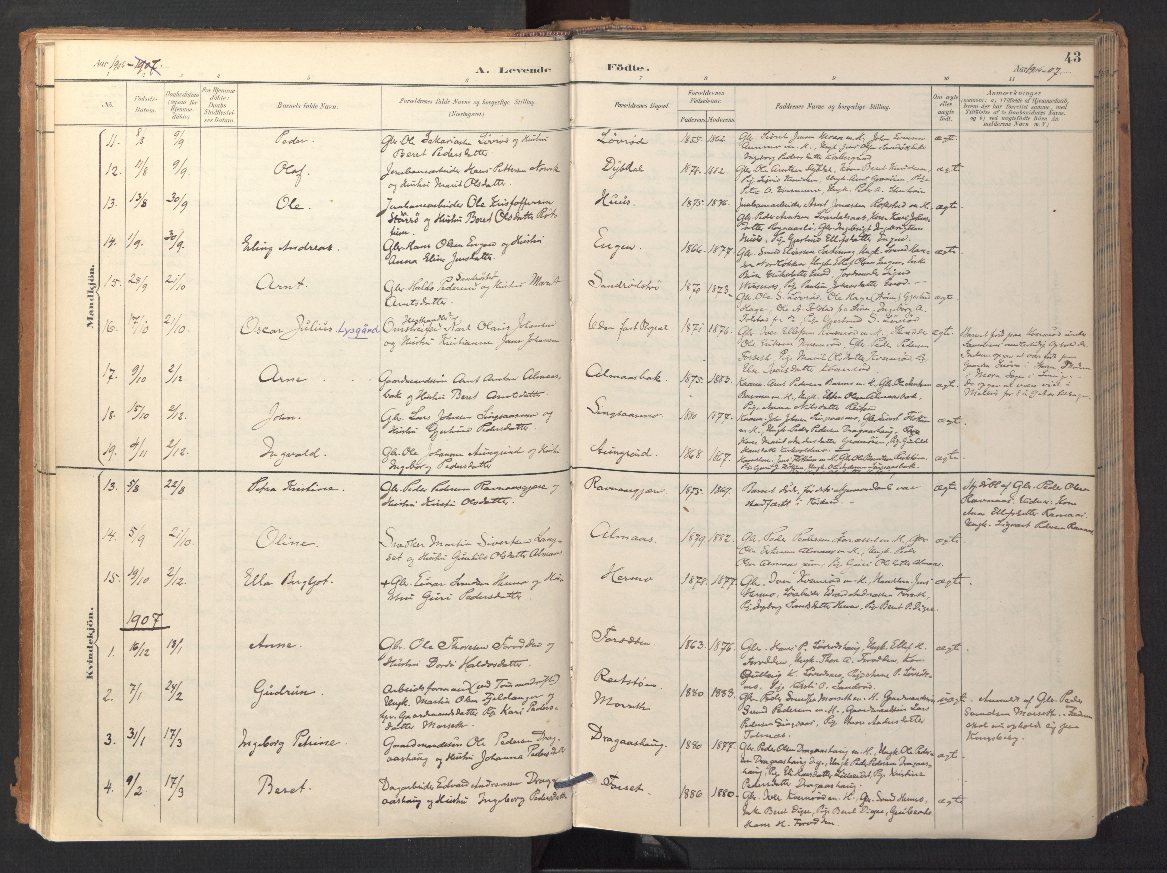 Ministerialprotokoller, klokkerbøker og fødselsregistre - Sør-Trøndelag, SAT/A-1456/688/L1025: Parish register (official) no. 688A02, 1891-1909, p. 43