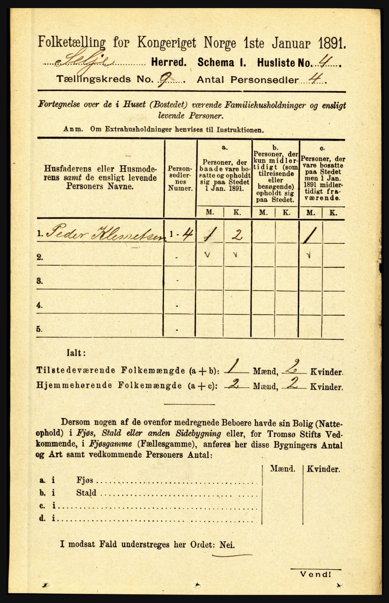 RA, 1891 census for 1441 Selje, 1891, p. 2651