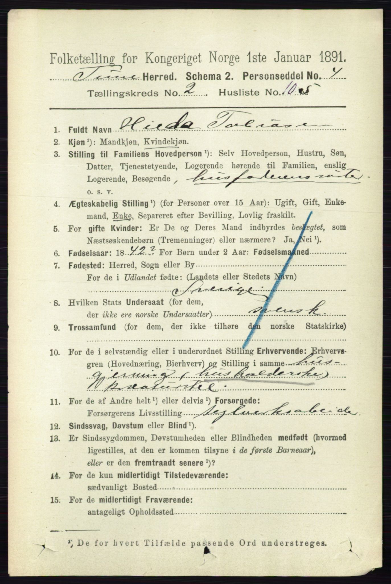 RA, 1891 census for 0130 Tune, 1891, p. 1396