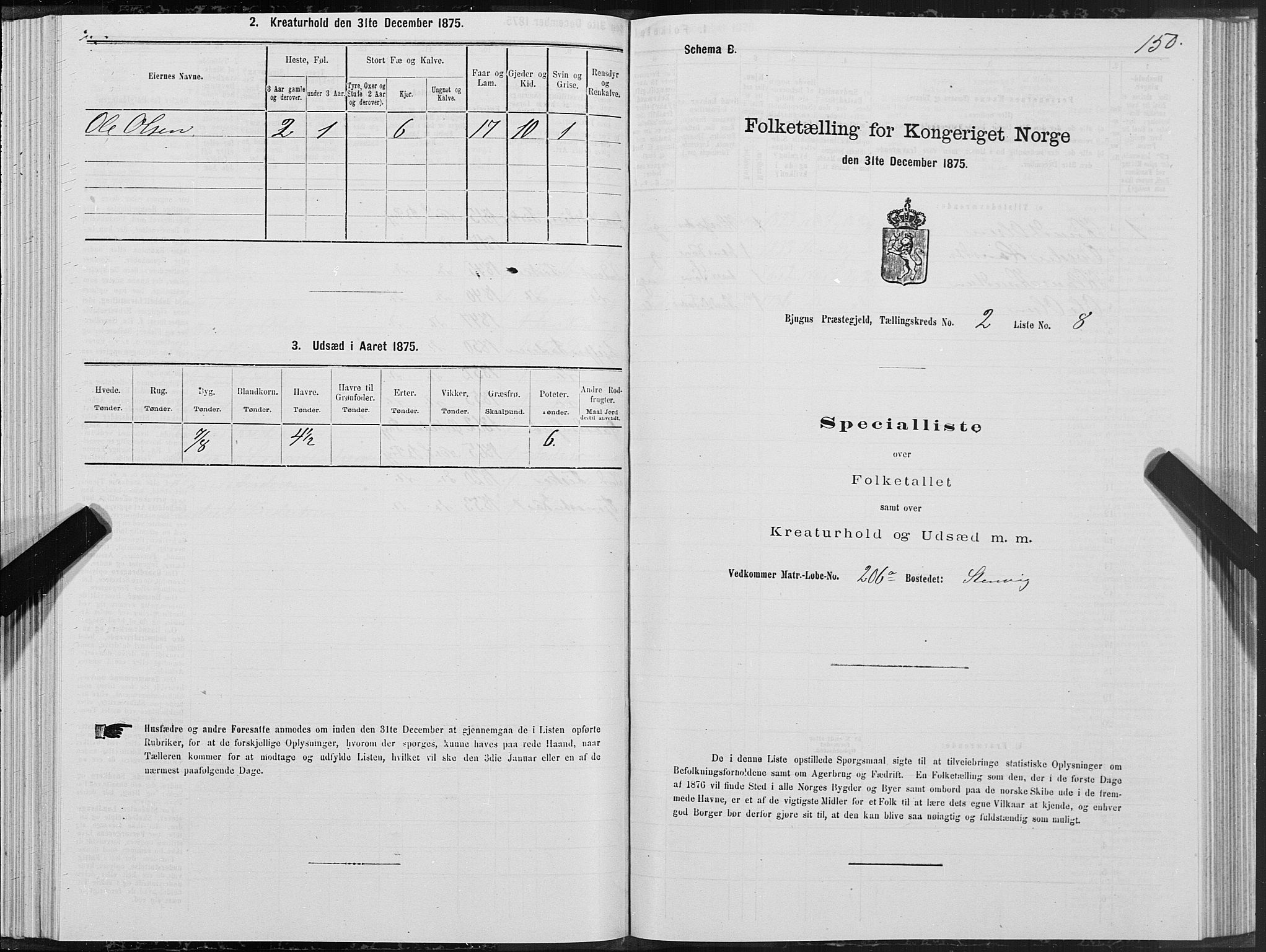 SAT, 1875 census for 1627P Bjugn, 1875, p. 1150