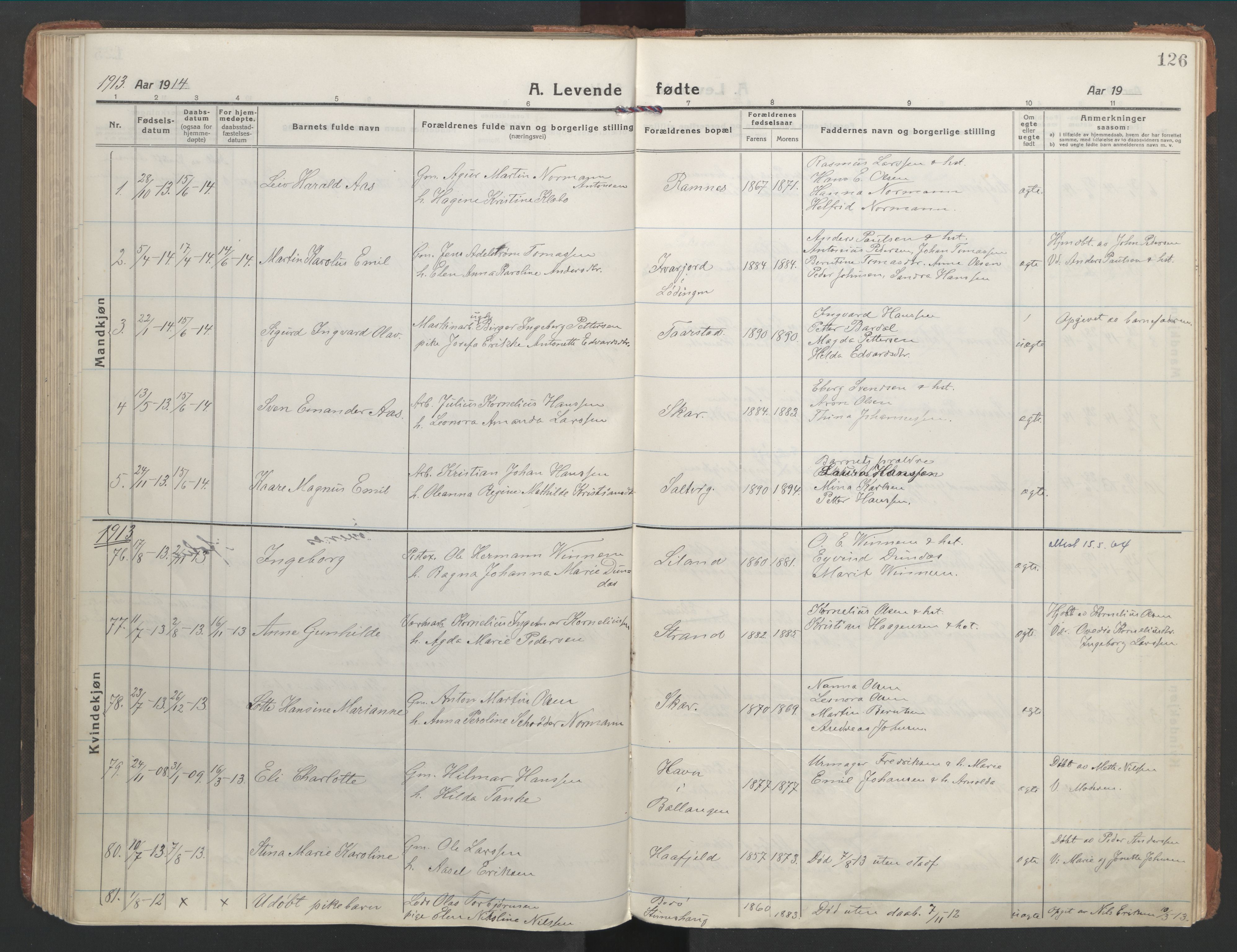 Ministerialprotokoller, klokkerbøker og fødselsregistre - Nordland, AV/SAT-A-1459/863/L0900: Parish register (official) no. 863A12, 1906-1915, p. 126